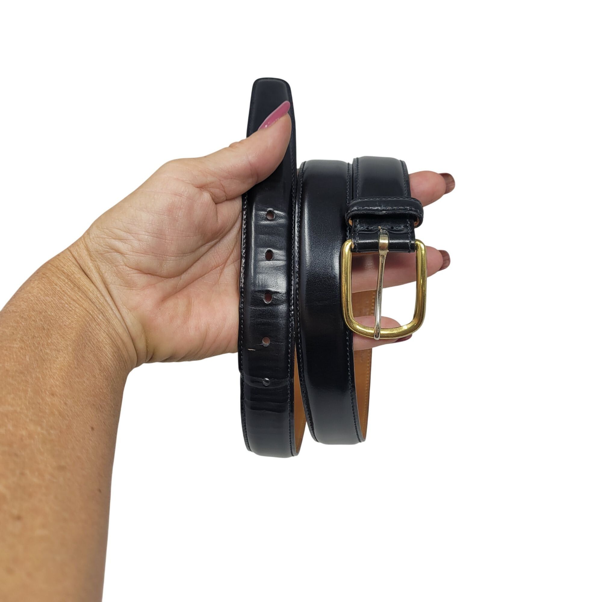 Trafalgar Trafalgar Black Cortina Leather Belt Mens 30 Handmade USA Br Size 30 - 12 Thumbnail