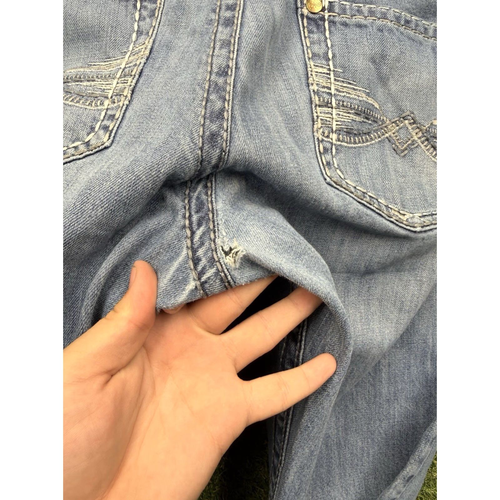 47 Rock 47 Jeans Mens Slim Boot Cut 38x34 Denim Blue Light Wash Wrangler Rock 47 Denim Western Style 5-Pocket Men Inseam 34in Size US 38 / EU 54 - 3 Thumbnail