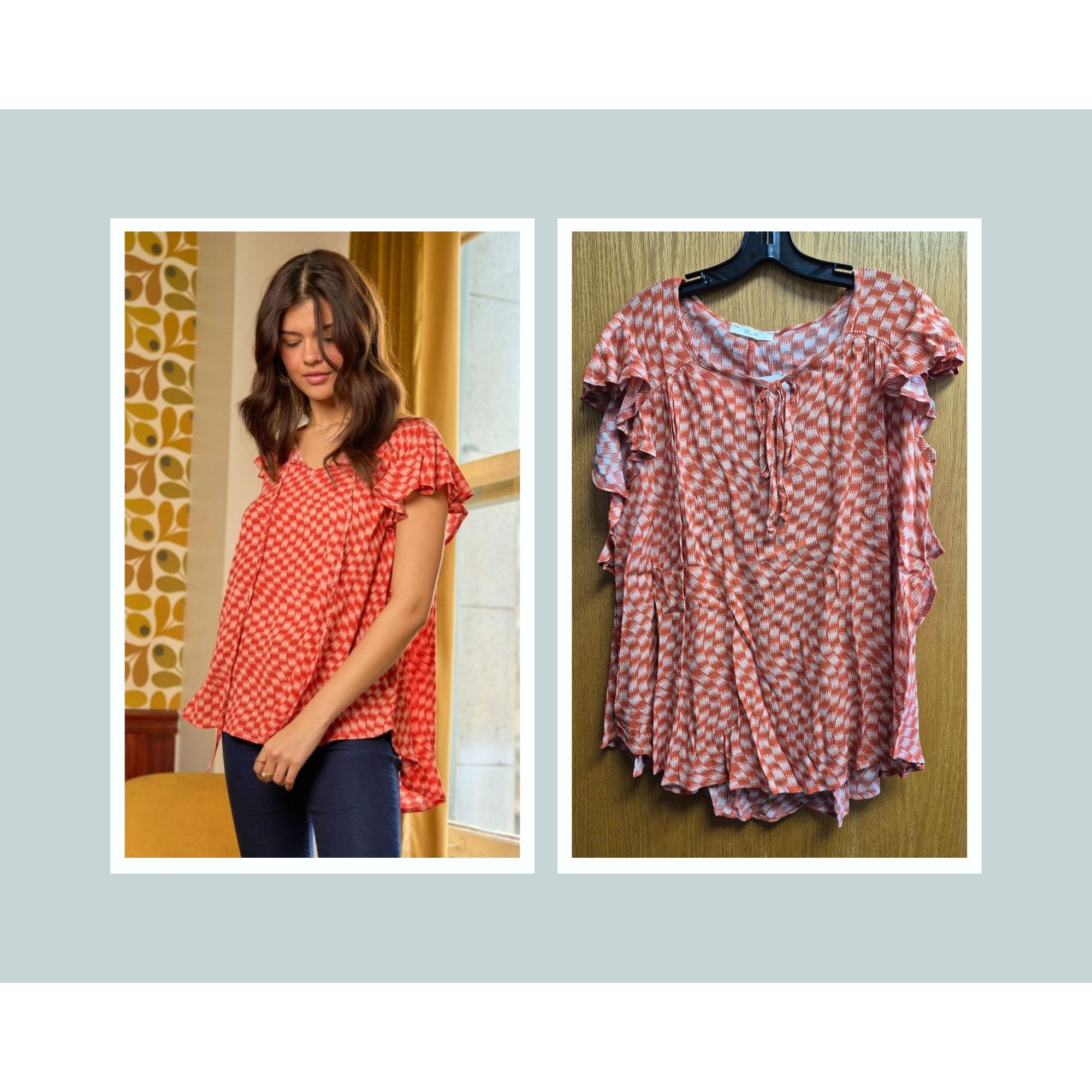 Other Orange & White Patterned Ruffle Sleeve Top Jade By Jane XL 1 Size XL / US 12-14 / IT 48-50 - 1 Thumbnail