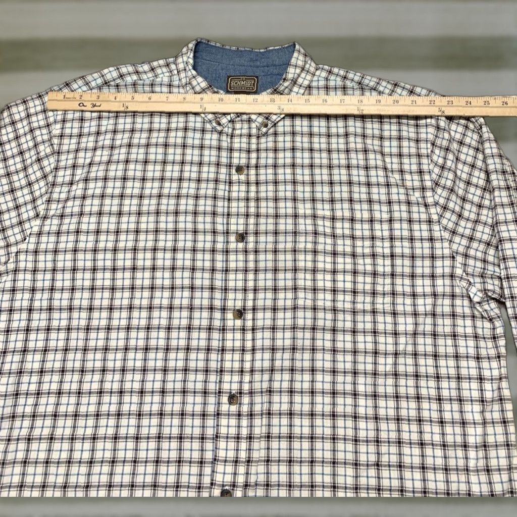 Vintage CE Schmidt Long Sleeve Shirt Mens Size 2XL Plaid White Blue Brown Button Down Size US XXL / EU 58 / 5 - 1 Thumbnail