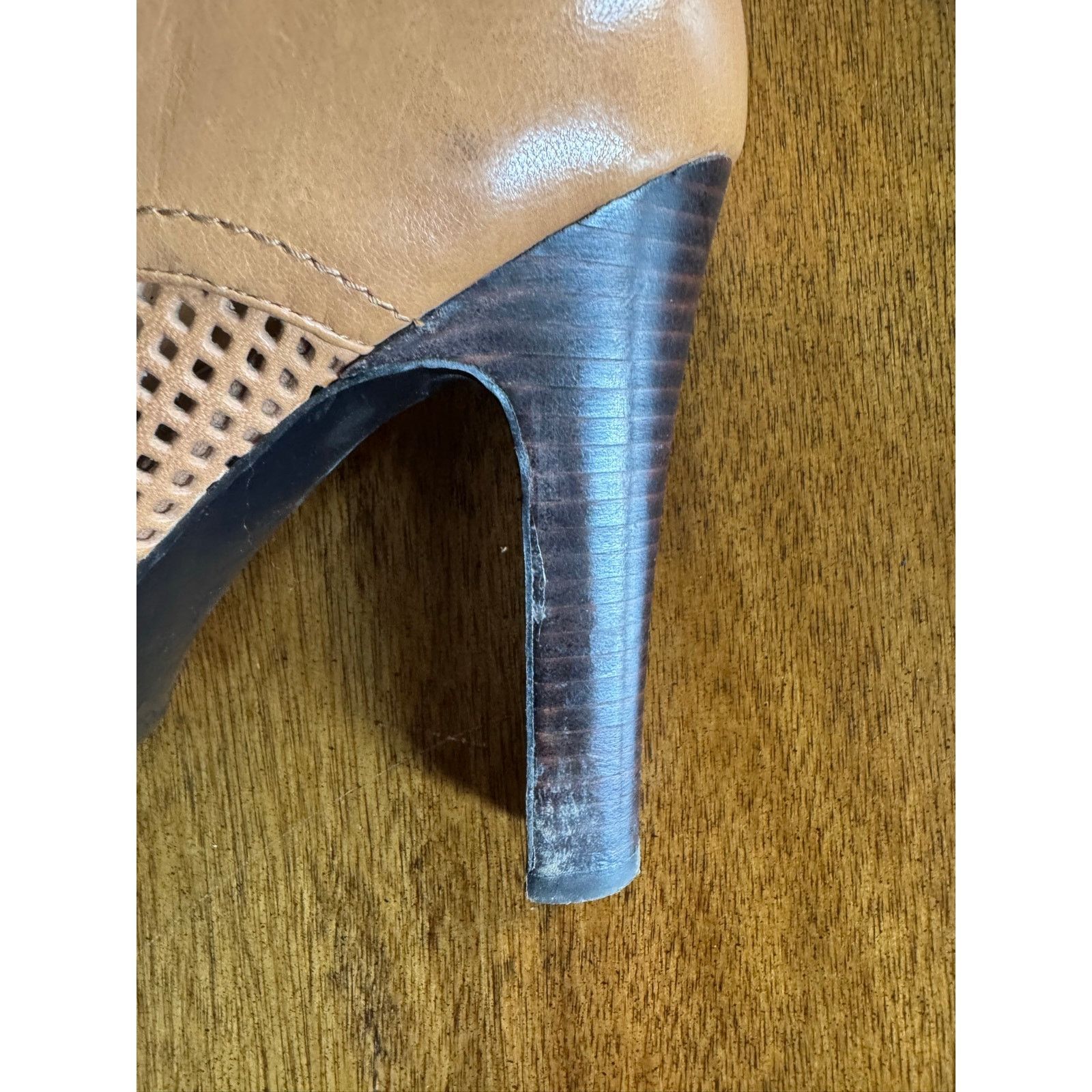 Nine West Nine West Tan Leather Peep Toe Booties Lace Up Heel 7.5M Size US 7.5 / IT 37.5 - 9 Thumbnail
