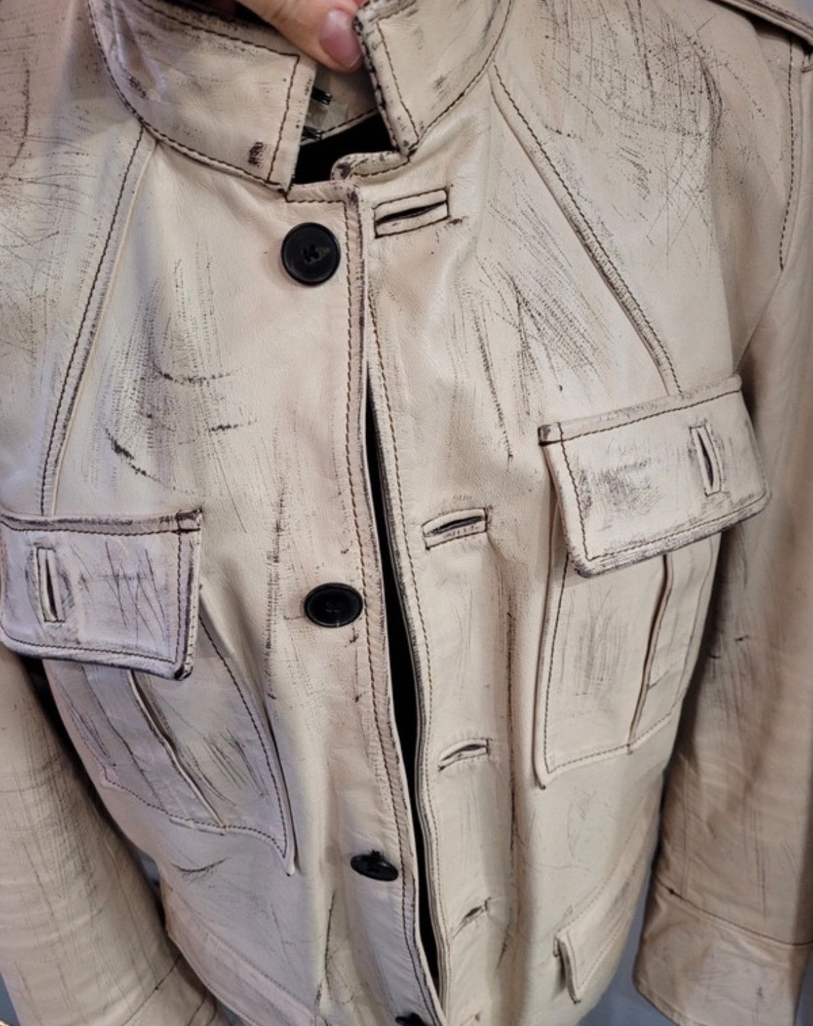 Saint Laurent Paris RIVE GAUCHE PAINTED LEATHER COAT BY TOM FORD Size US L / EU 52-54 / 3 - 3 Thumbnail