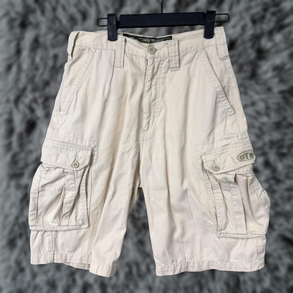 Vintage Vtg OTB Cargo Shorts Mens 28x9 Beige Canvas Cargo Pocket Pockets Flat Front Zip Fly Modern Grunge Outdoor Retro 90s Mens Size US 28 / EU 44 - 1 Thumbnail