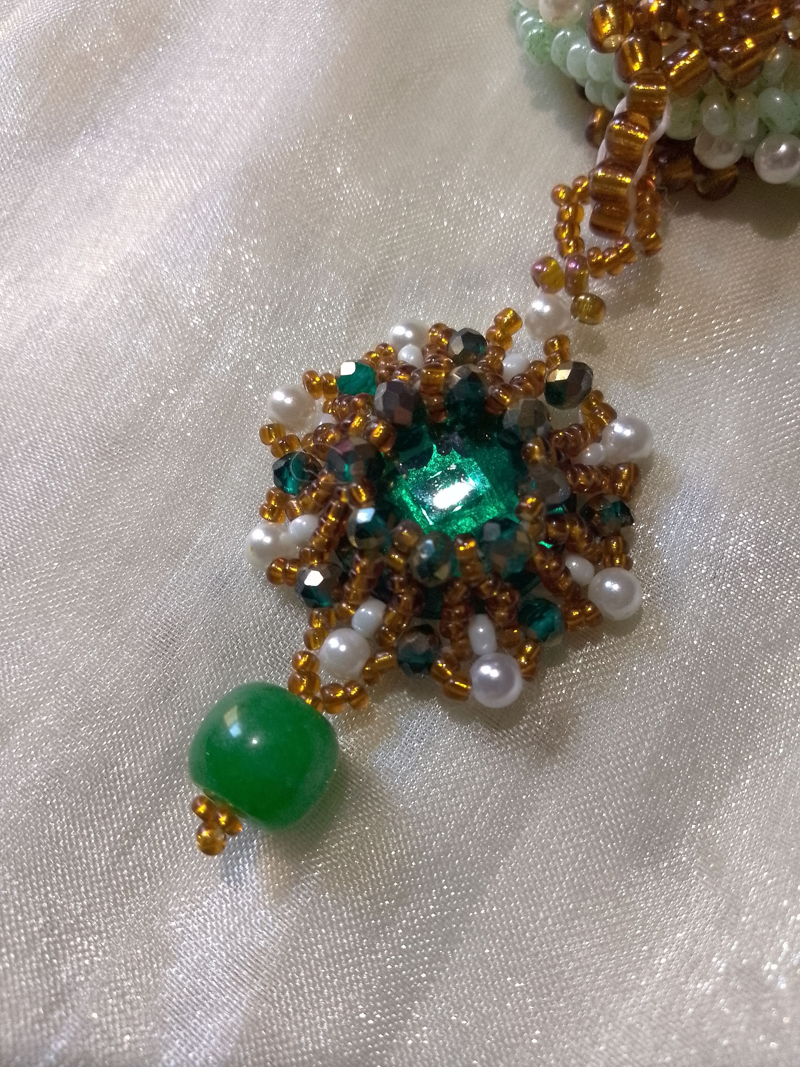 Handmade Vintage necklace Pendant zircon and adventurine gemstone Size ONE SIZE - 8 Thumbnail