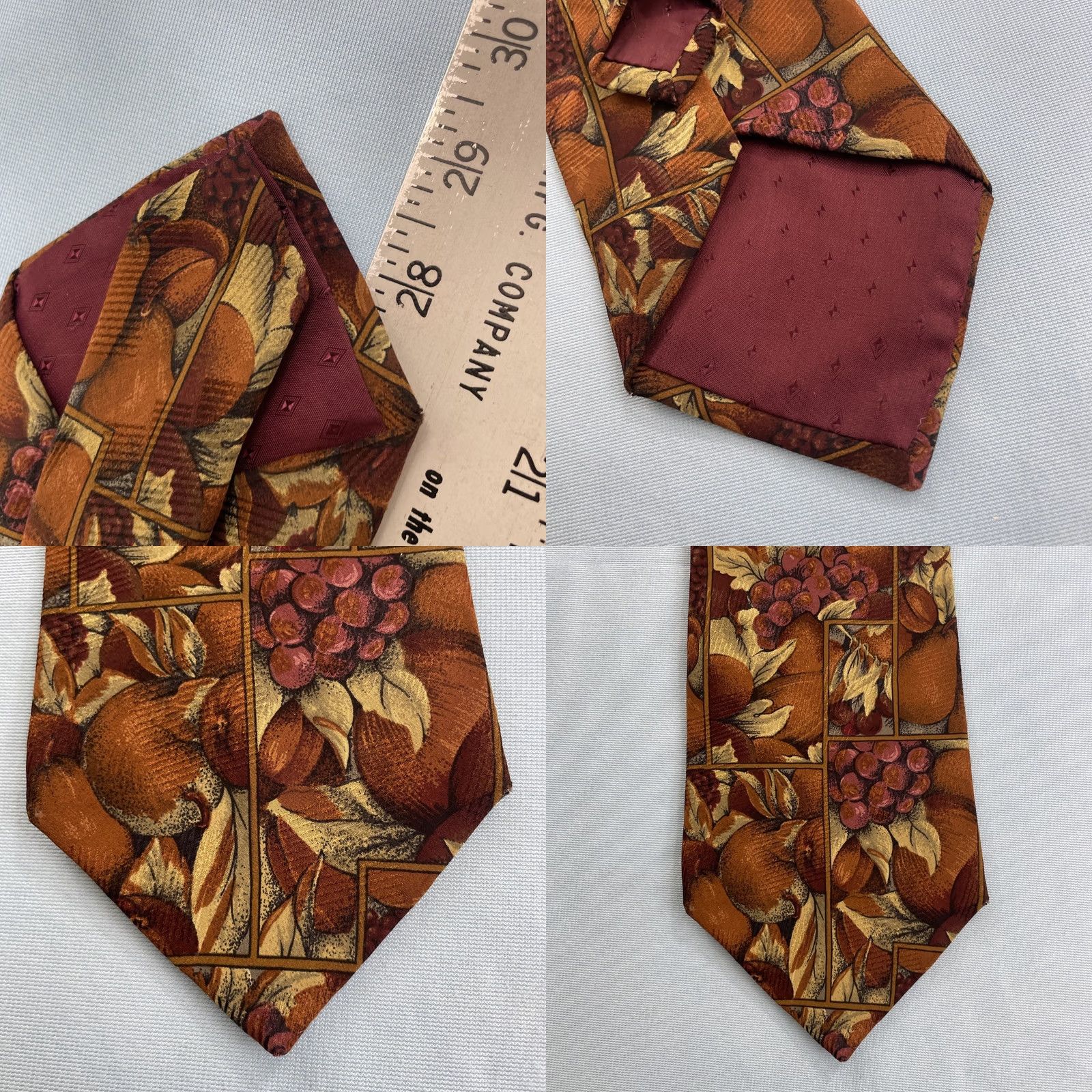 Vintage VINTAGE Necktie LDM Italy Silk Baroque Grapes Figs Pears Wedding Brown Red 4x59 Men Tie Size ONE SIZE - 8 Thumbnail