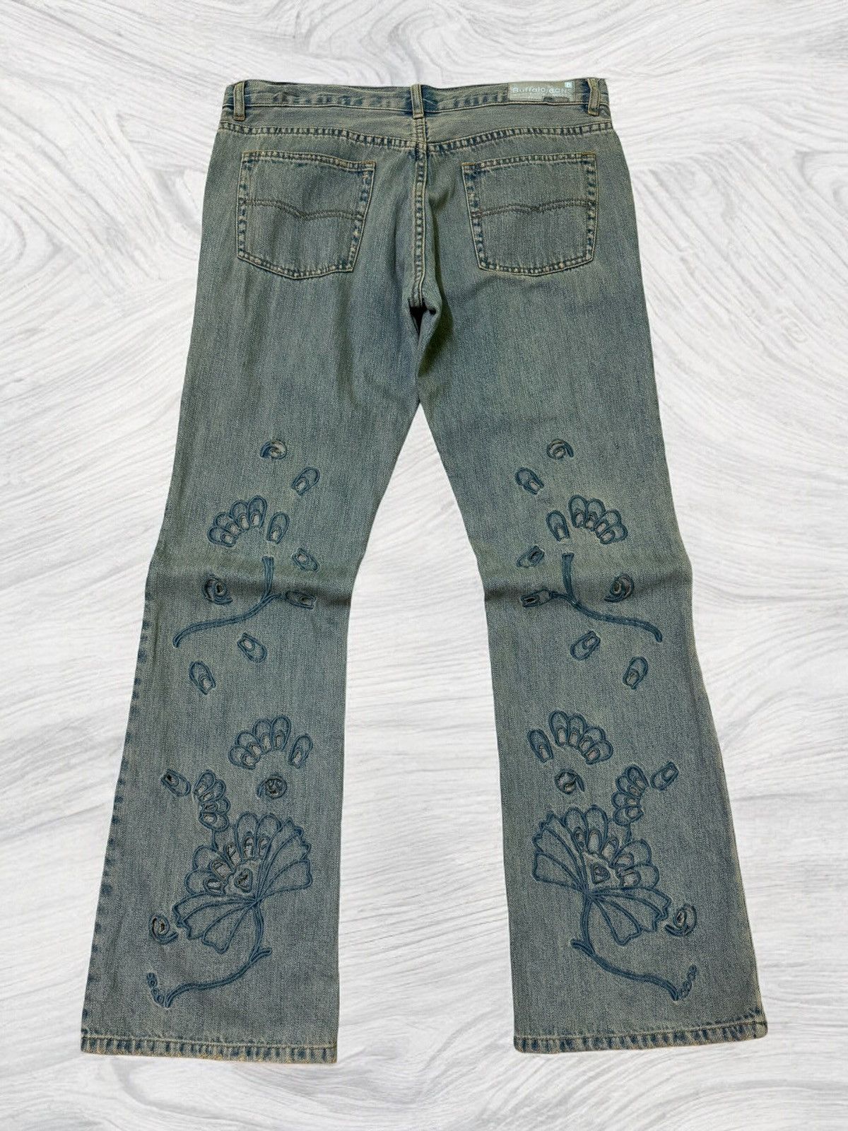 Flared Distressed BUFFALO JEANS Trashed Embroidery Denim