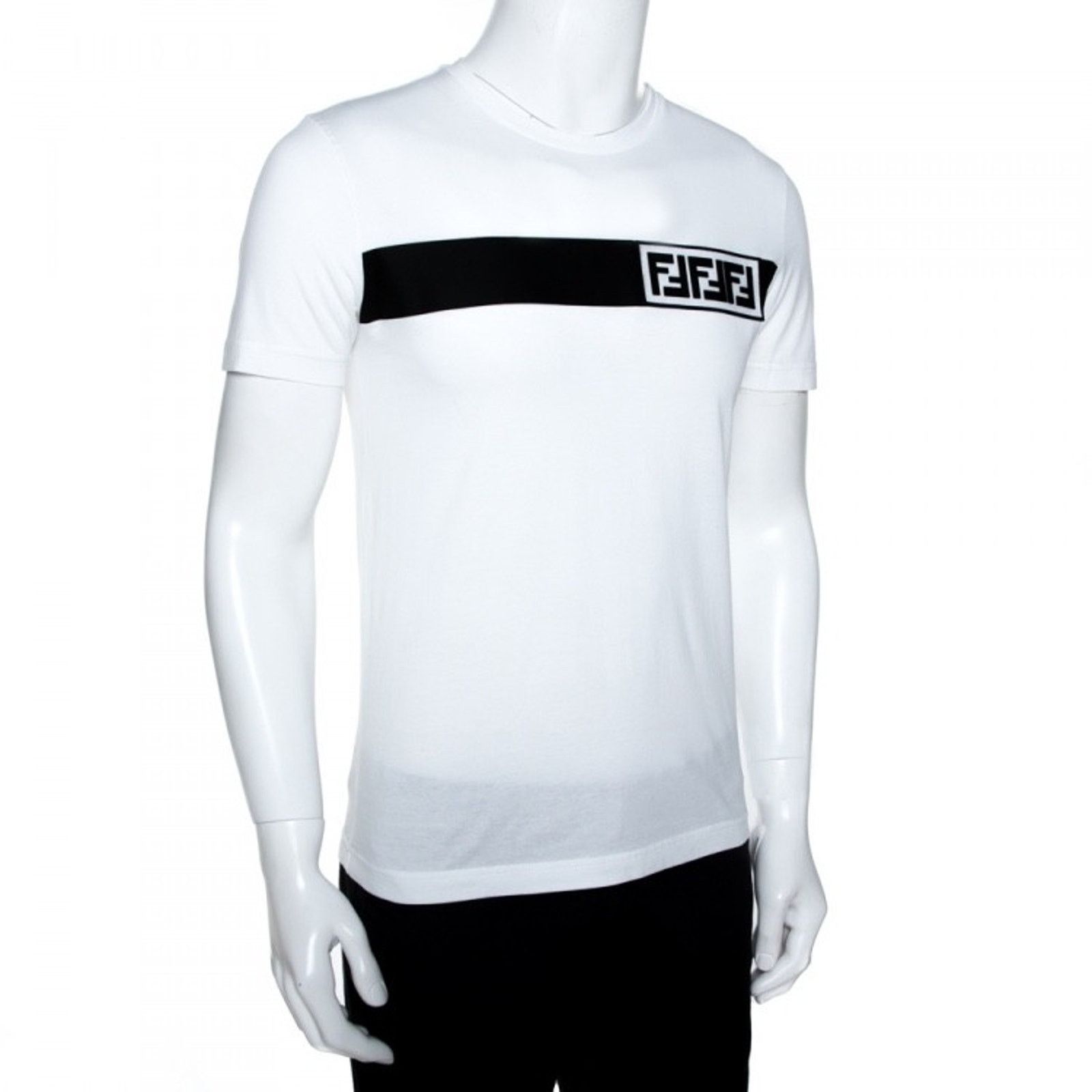 Fendi Fendi White Black Striped Sleeve Cotton T-Shirt Large L Size US L / EU 52-54 / 3 - 5 Thumbnail