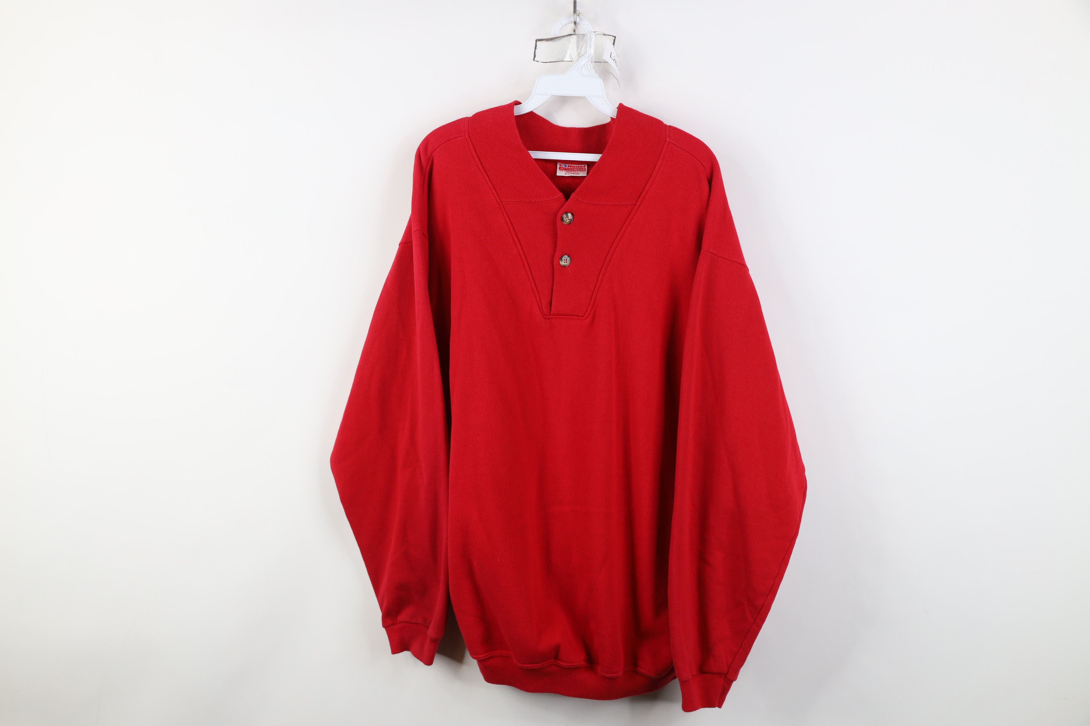 Hanes Vintage 80s 90s Hanes Pullover Henley Sweatshirt Red USA Size US XL / EU 56 / 4 - 1 Thumbnail