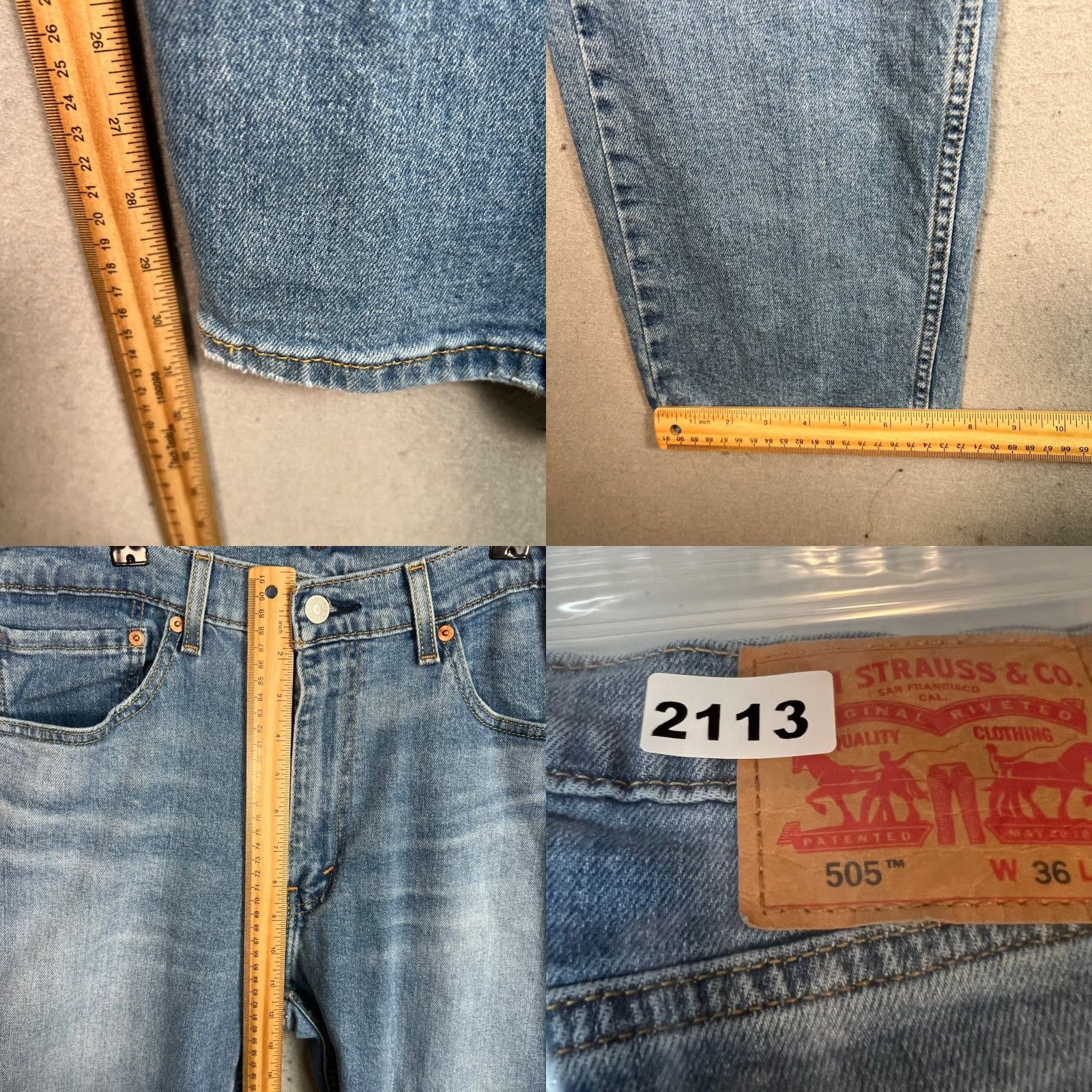 Levi's Levis 505 Jeans Mens 36x32 Straight Blue Denim Cotton Blend Regular Fit 5-Pocket Levis 500 Series Vintage No Size US 36 / EU 52 - 8 Thumbnail