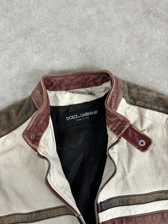 Dolce & Gabbana 2000s Dolce & Gabbana Biker White Faded Leather Jacket Size US M / EU 48-50 / 2 - 8 Thumbnail