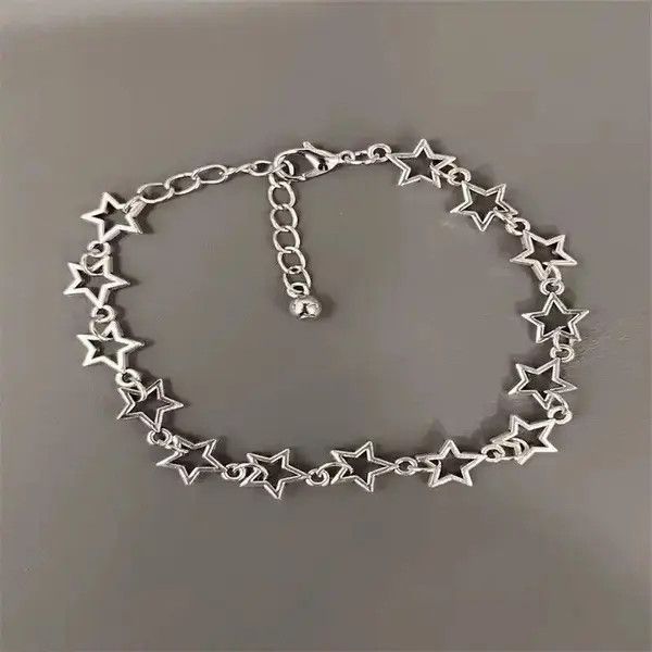 Jewelry Silver Color Grunge Stars Link bracelet Size ONE SIZE - 2 Thumbnail