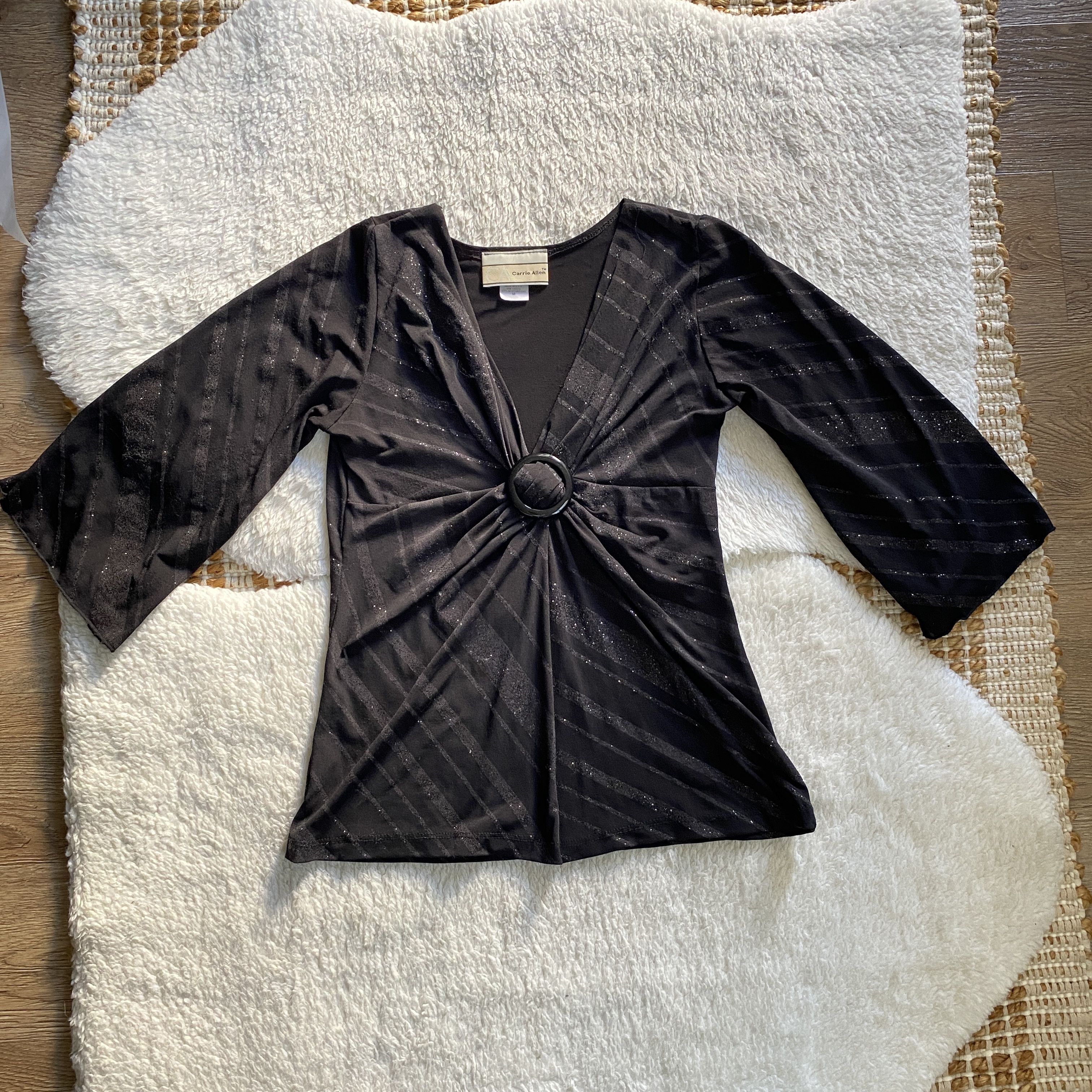 Other Vintage Carrie Allen Women’s Medium Black Glitter Top Size M / US 6-8 / IT 42-44 - 3 Thumbnail