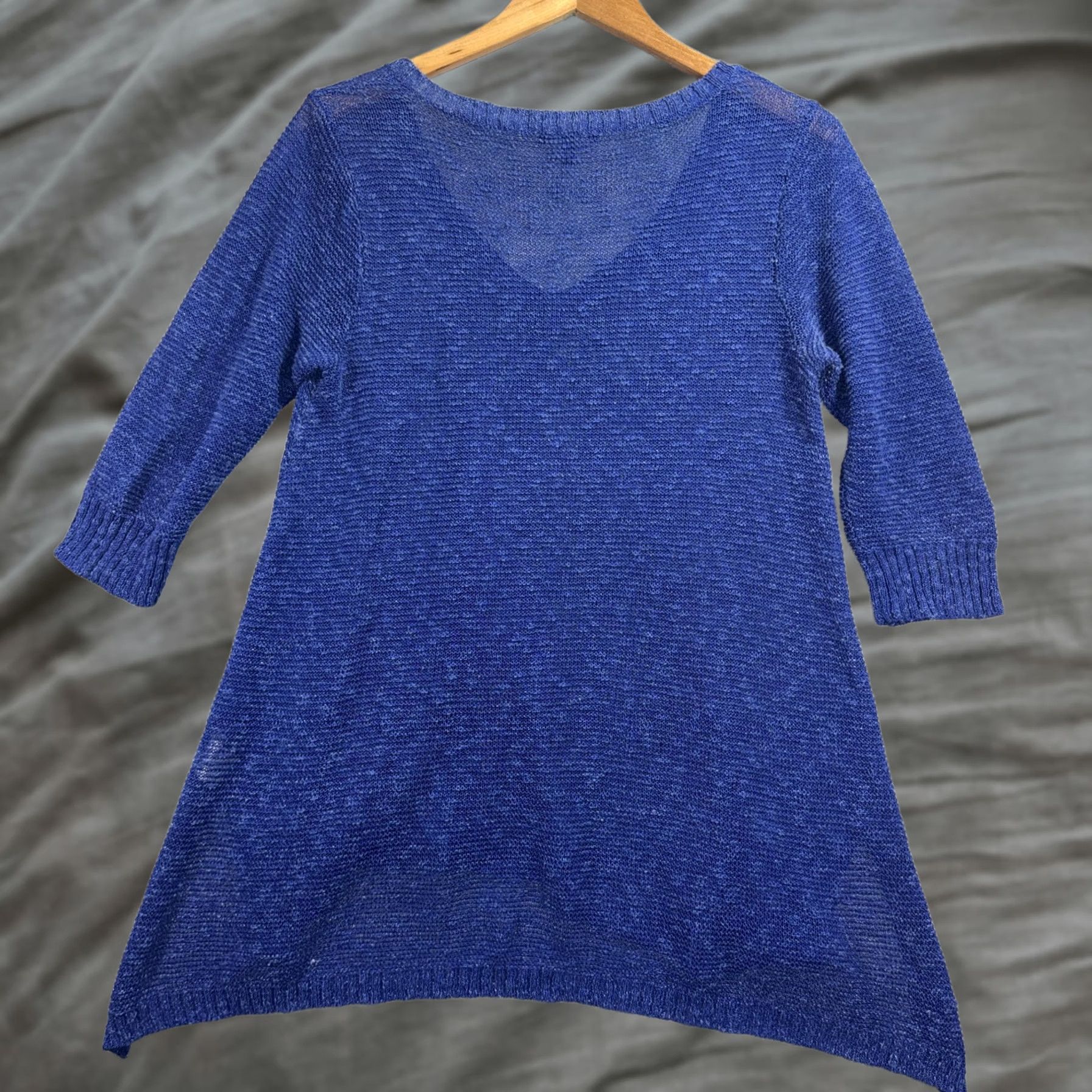 Eileen Fisher VINTAGE Eileen Fisher Sweater Womens Small Blue Knit Tunic V Neck 3/4 Sleeve High Low Size S / US 4 / IT 40 - 1 Thumbnail