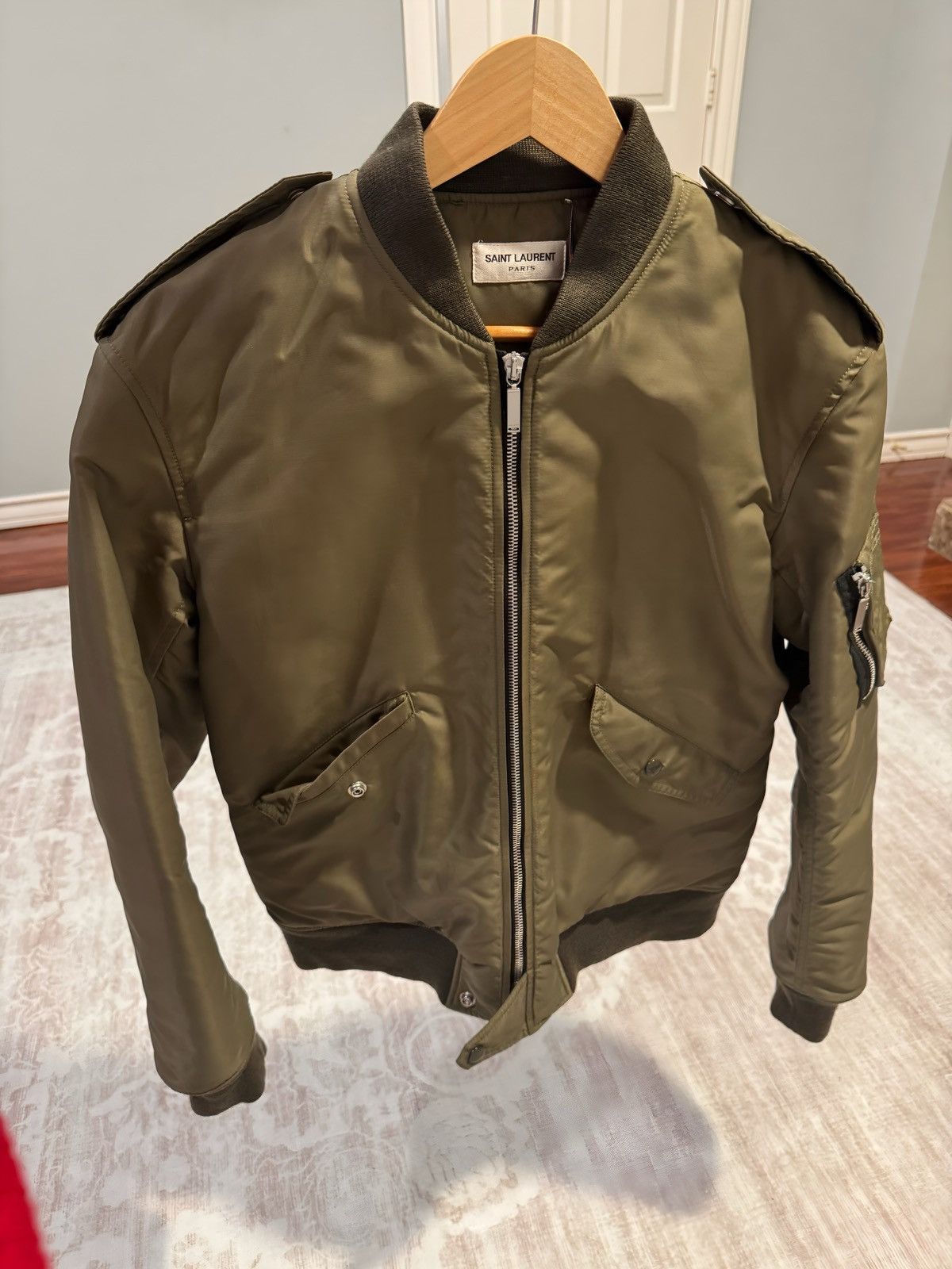 YSL Men's Jacket Yves Saint Laurent Green Bomber Jacket