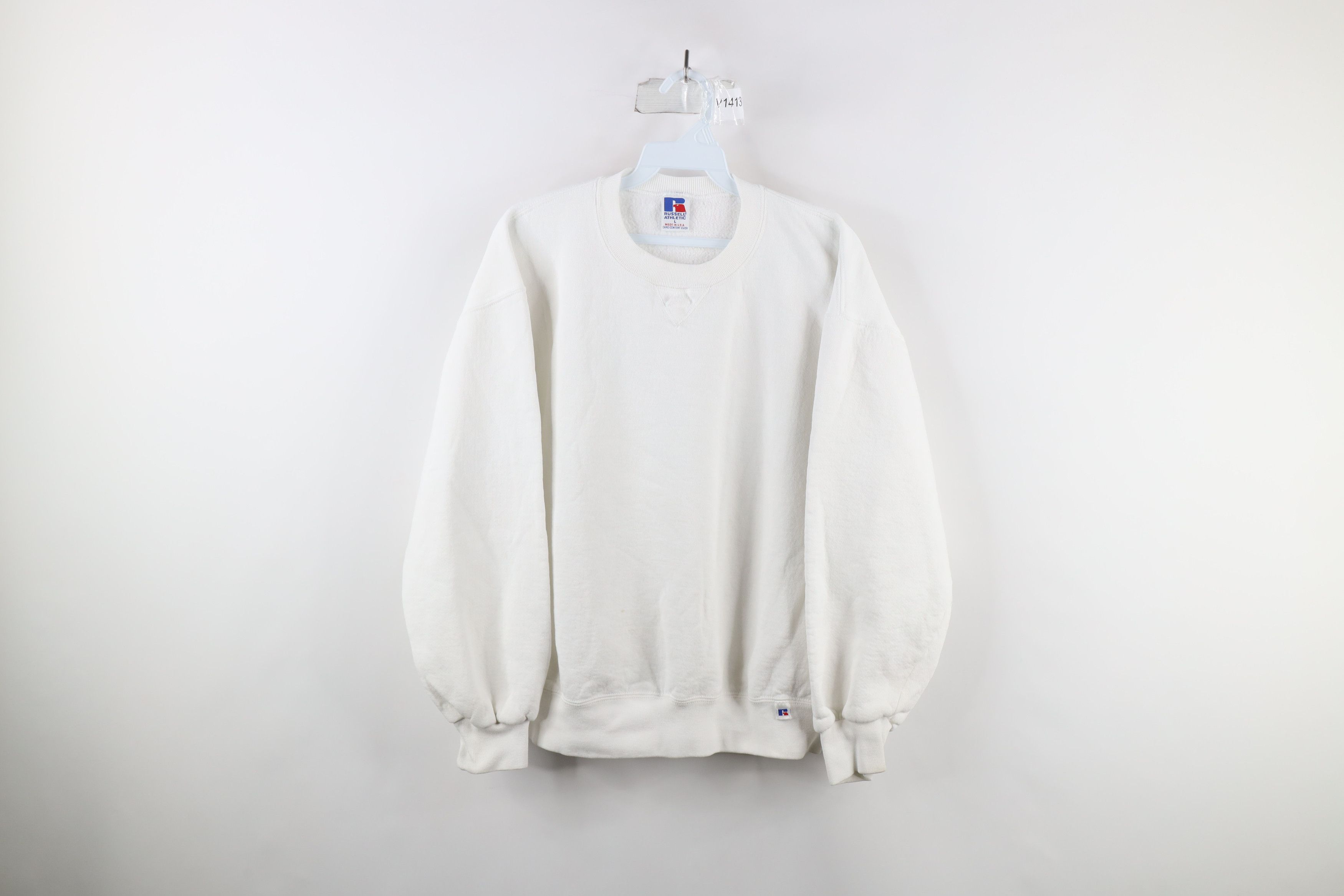 Russell Athletic × Vintage Vintage 90s Russell Athletic Crewneck Sweatshirt White USA Size ONE SIZE - 1 Thumbnail