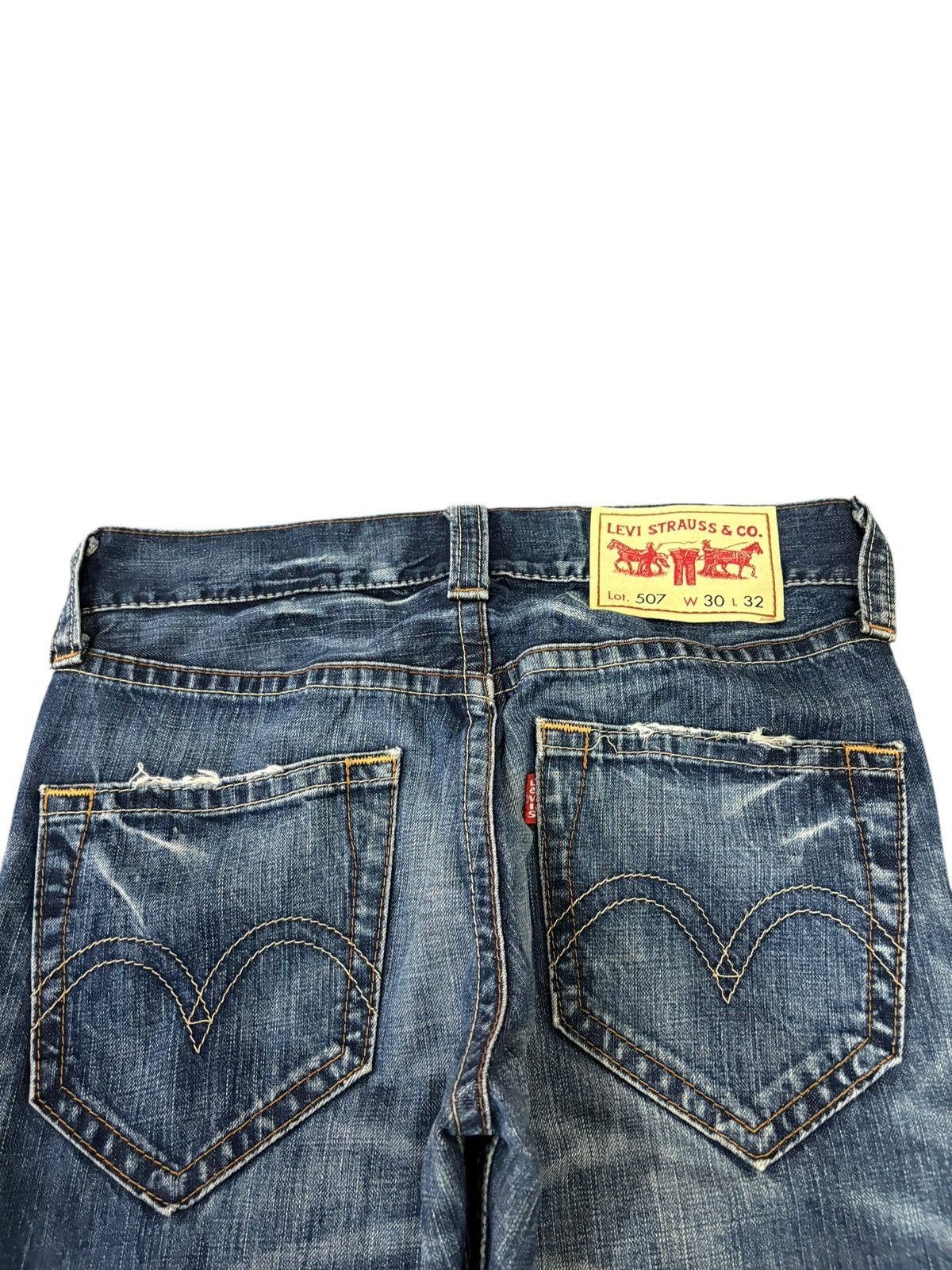 Levi's Vintage 90s Levis 507 Bootcut Distress Blue Jeans Size US 31 - 8 Thumbnail