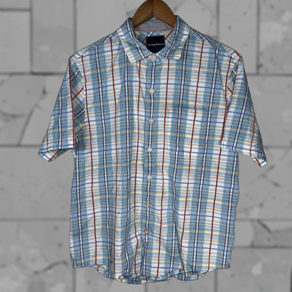 Tommy Bahama Tommy Bahama Plaid Cotton Blend Short Sleeve Button-Down Shirt Mens Size M Multicolor Size US 31 - 1 Thumbnail