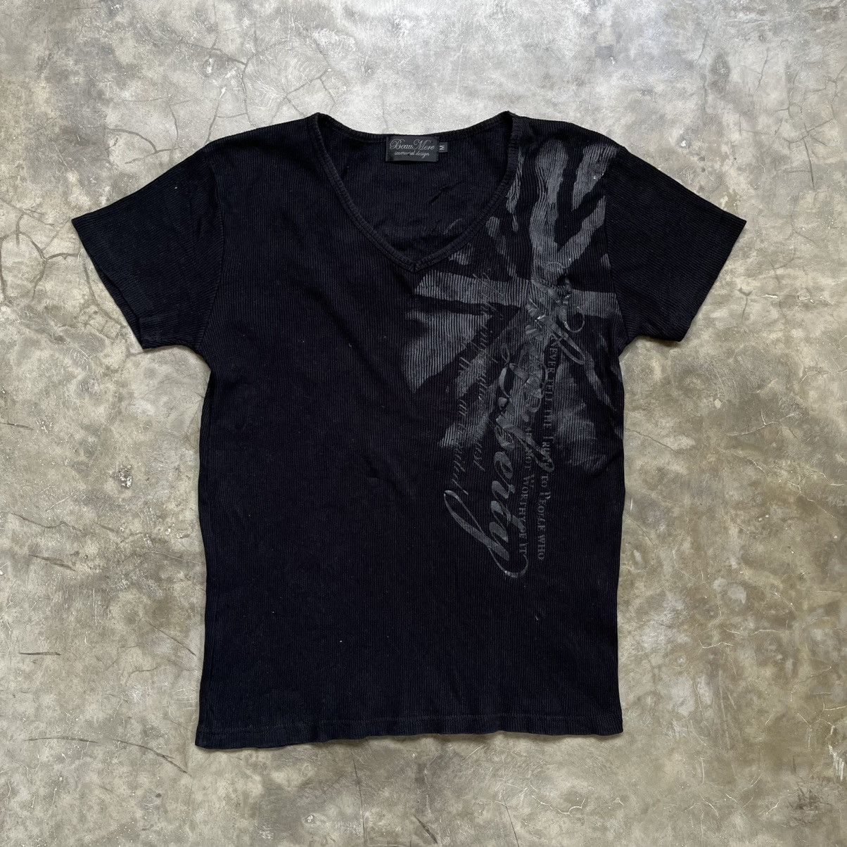 2000s Beaumere Vkei Style Poem V neck Ribbed T-Shirt