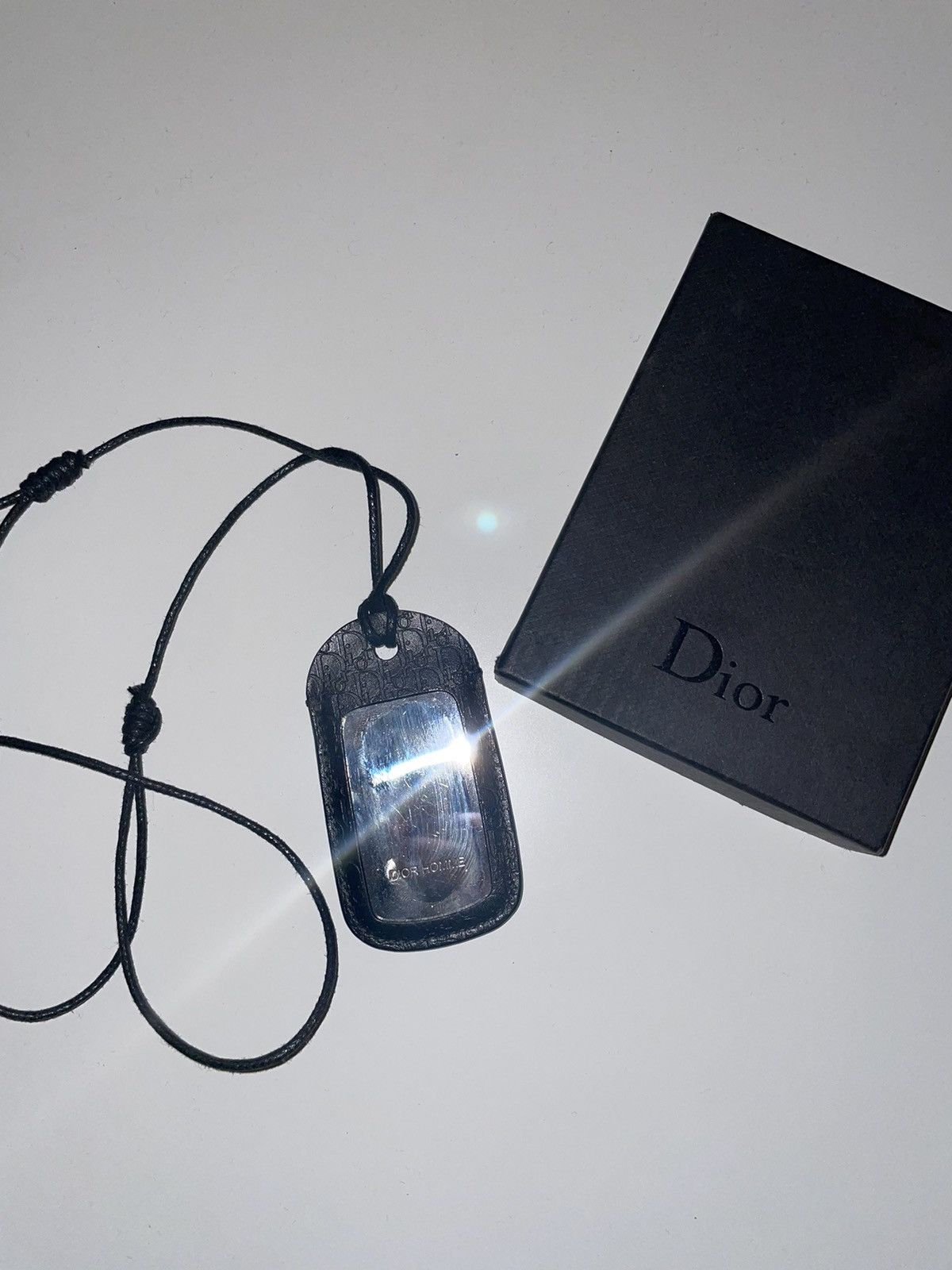 image of Dior Homme Dog Tag Necklace in Black, Men's