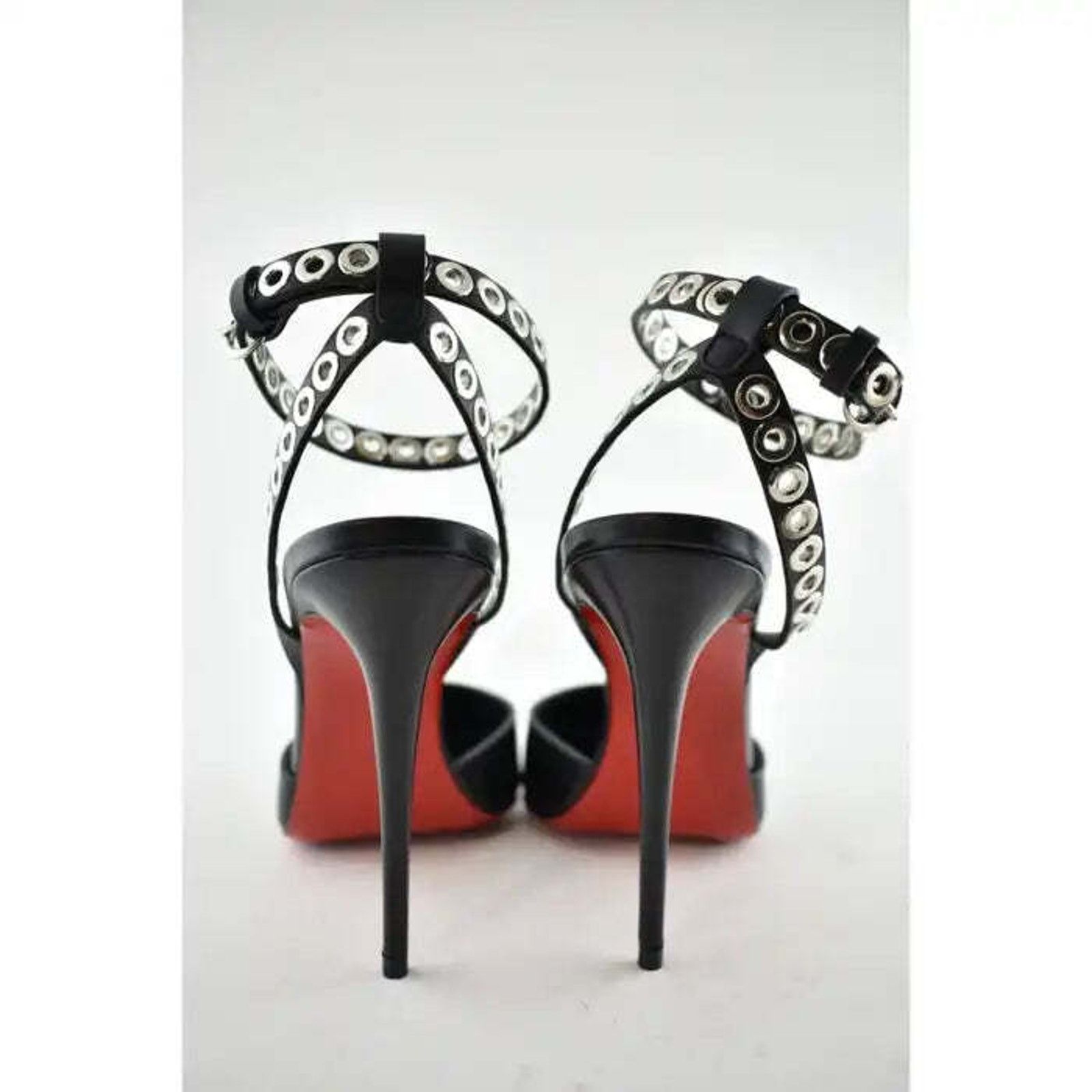 Christian Louboutin Pumpaclou 100 Black Leather Ankle Strap Stud Heel Pump 38.5 Size US 8.5 / IT 38.5 - 11 Thumbnail