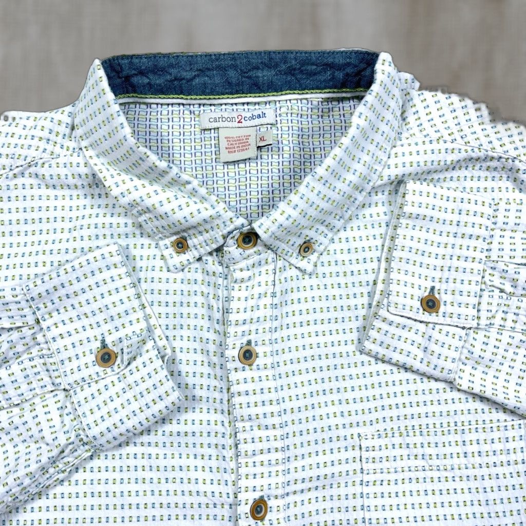 Carbon2Cobalt Carbon 2 Cobalt Shirt Men XL White Spotted Button-Up Casual Dress Size US XL / EU 56 / 4 - 1 Thumbnail