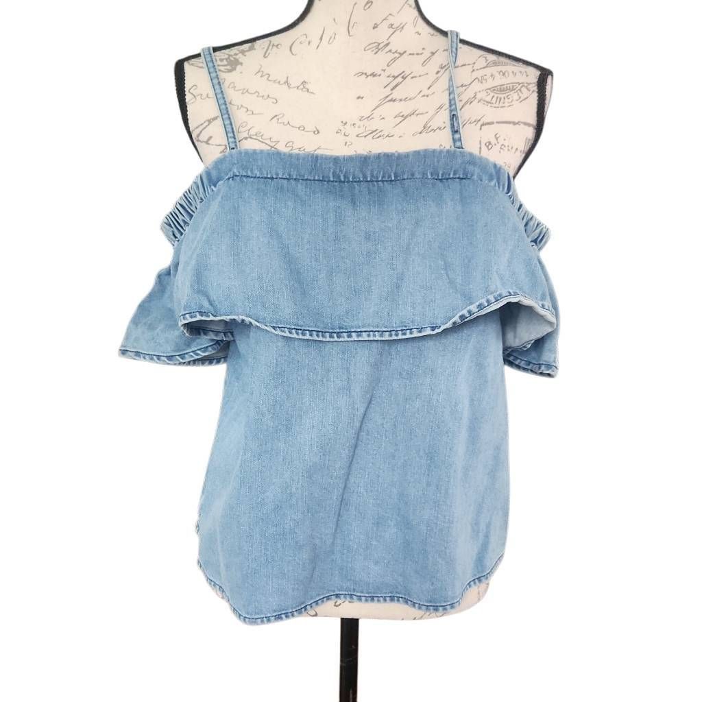 Asos Asos Women's Size 6 Blue Denim Off Shoulder Cami Blouse Size M / US 6-8 / IT 42-44 - 4 Thumbnail