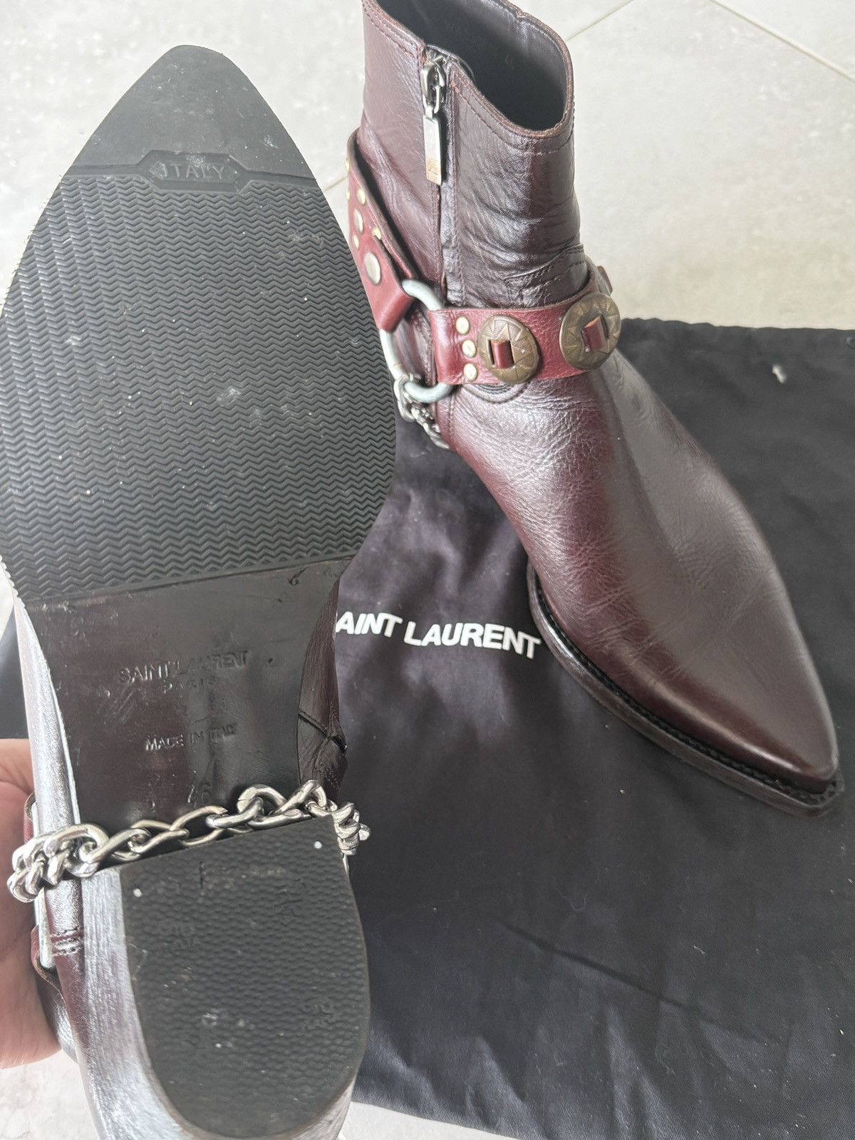 Saint Laurent Paris Spectacular Dark Cherry LUKAS Boots Santiag Harness Size US 13 / EU 46 - 5 Thumbnail