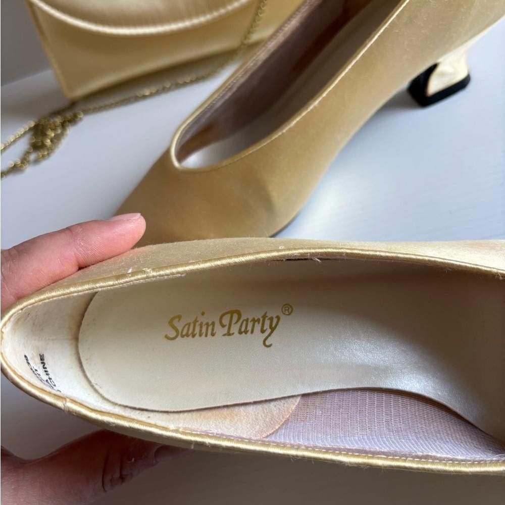 Designer Bridal Vintage Silk Shoes and Satin Bag Set Size US 6.5 / IT 36.5 - 3 Thumbnail