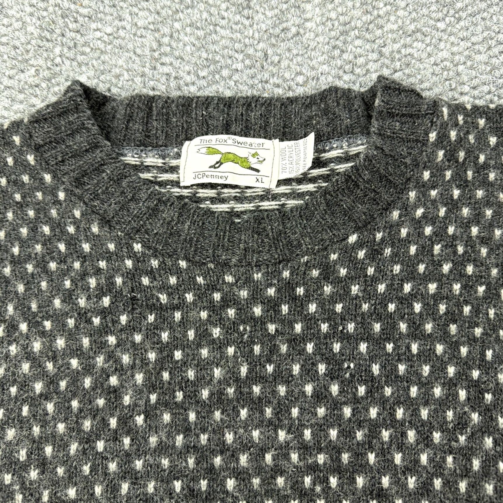 JCPenney VINTAGE The Fox Sweater JCPenney Sweater Mens XL Gray Wool Blend Knit 80s Size US XL / EU 56 / 4 - 4 Thumbnail