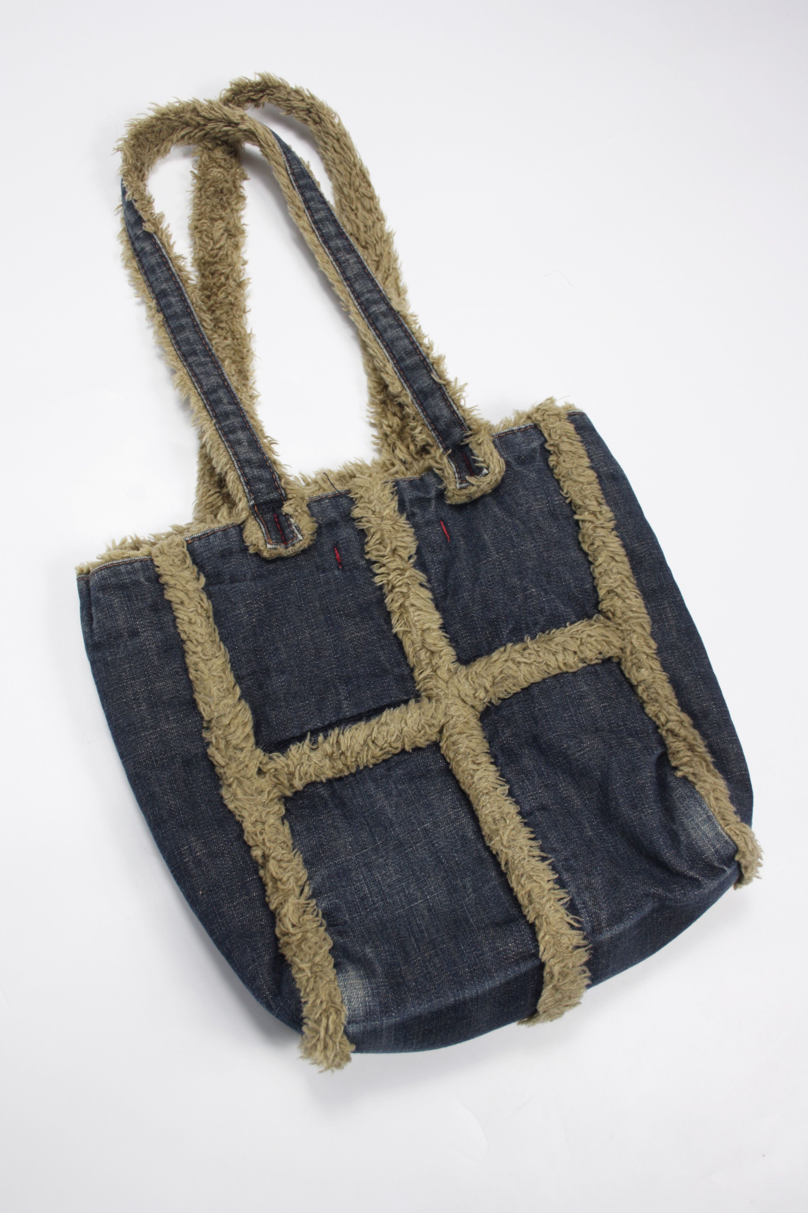 Miss Sixty Miss Sixty Y2K Denim Faux Fur Shoulder Tote Square Bag Size ONE SIZE - 3 Thumbnail