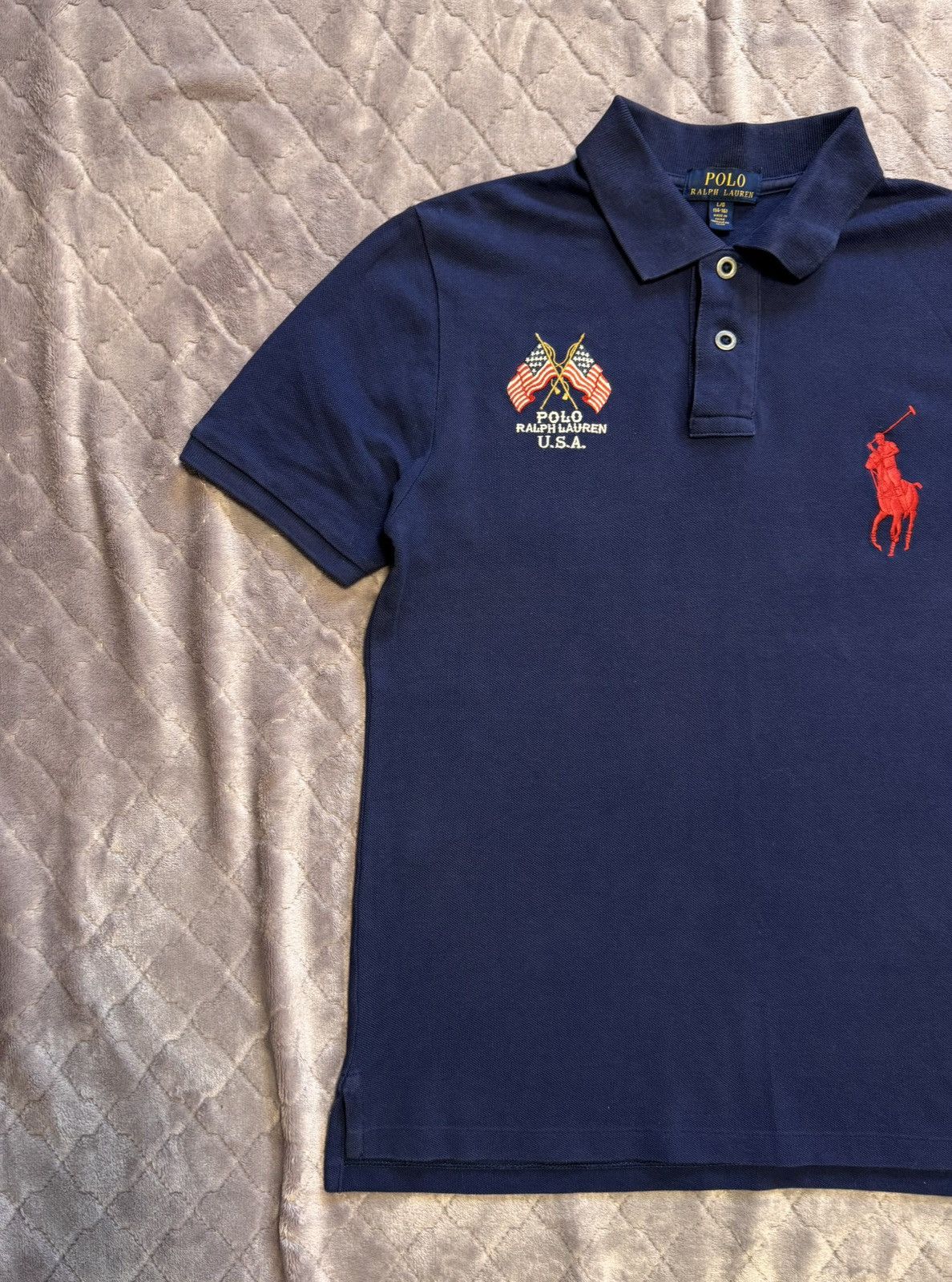 Polo Ralph Lauren × Vintage Vintage Polo Ralph Lauren Navy USA Flag Polo Shirt Size US L / EU 52-54 / 3 - 5 Thumbnail