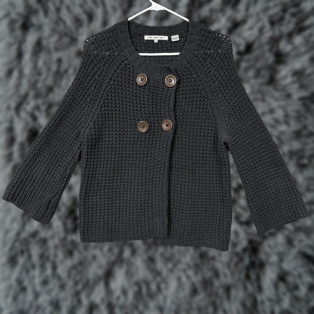 Vintage Eight Eight Eight Cardigan Jacket Womens L Gray Waffle Knit Boho Whimsigoth Casual, Travel Knit Sweater Size L / US 10 / IT 46 - 1 Thumbnail