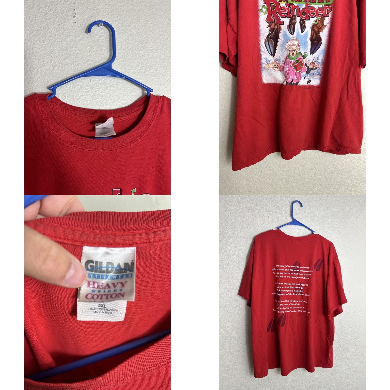 Gildan VINTAGE 2005 Grandma Got Run Over By A Reindeer Promo T Shirt Men’s 2XL Red Christmas Gildan Shirt Regular Short Sleeve Crew Neck" Size US XXL / EU 58 / 5 - 8 Thumbnail