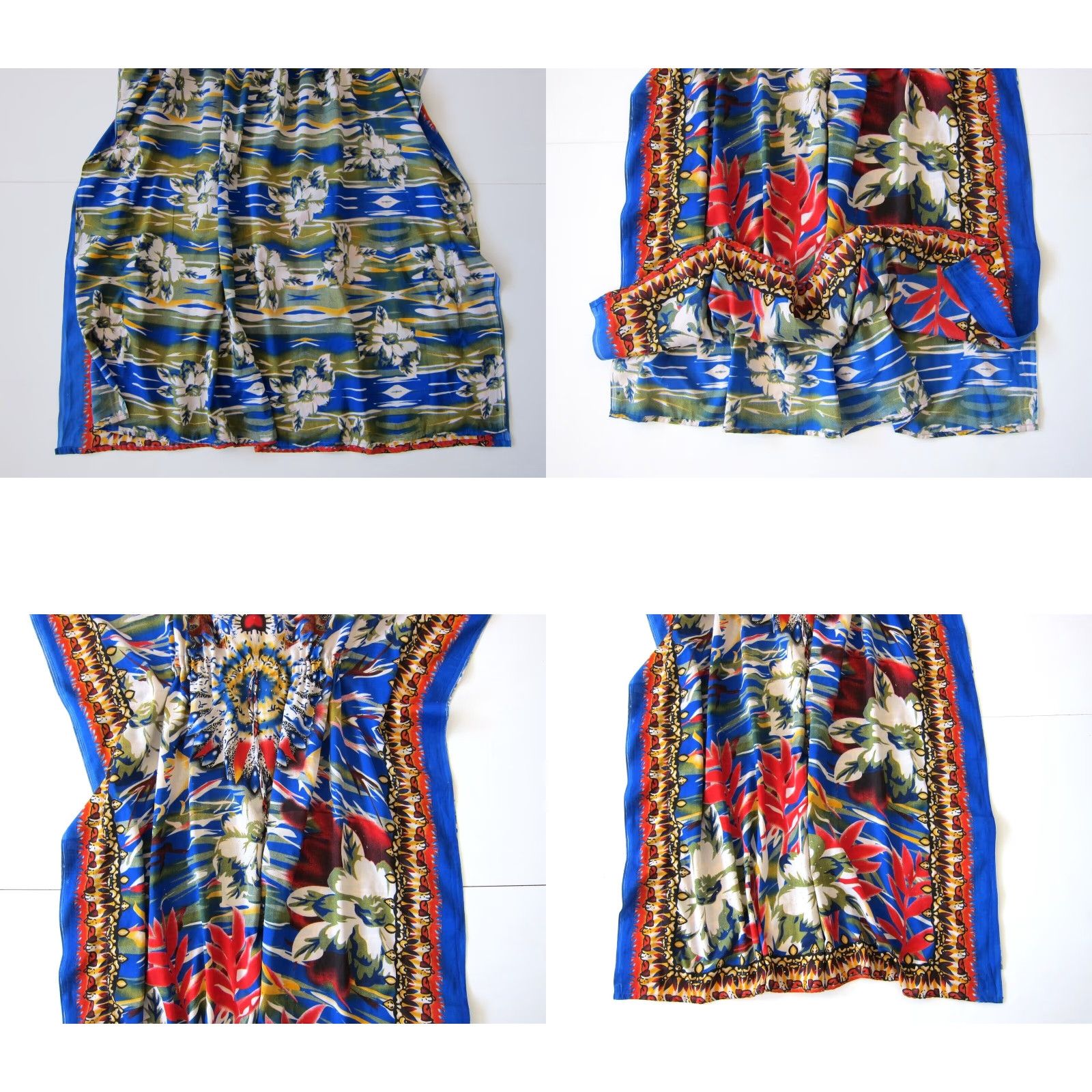 Vintage VINTAGE True Rock Floral Blue Red Green V-Neck Long Maxi Kaftan Tunic Muumuu Dress OS Dress for Women Size ONE SIZE - 8 Thumbnail