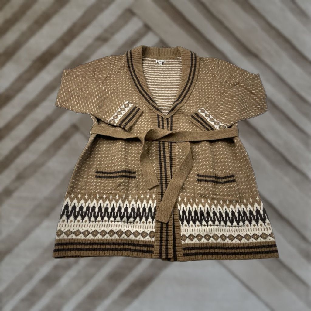 Vintage VINTAGE L.L. Bean Signature Cardigan Sweater Women XL Wool Blend Belted Pockets Shawl Collar Brown Beige White Winter Autumn Fall Size XL / US 12-14 / IT 48-50 - 1 Thumbnail