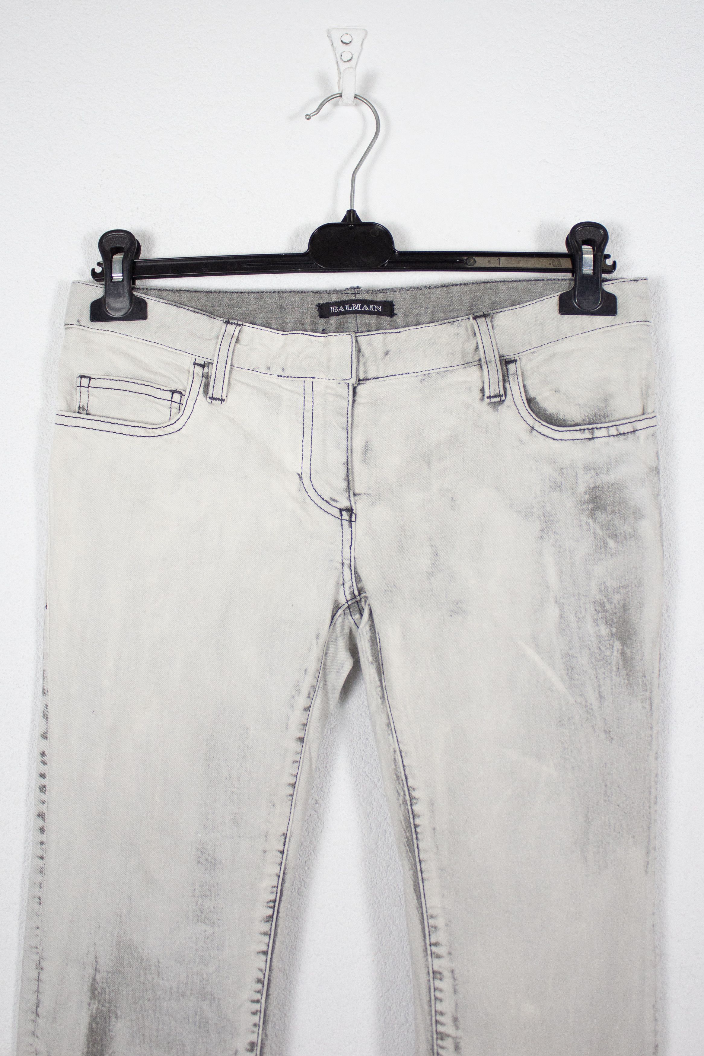 Balmain × Pierre Balmain Womens Balmain Bleach Acid Washed Avant Garde Jeans Y2K Size 26" / US 2 / IT 38 - 2 Thumbnail