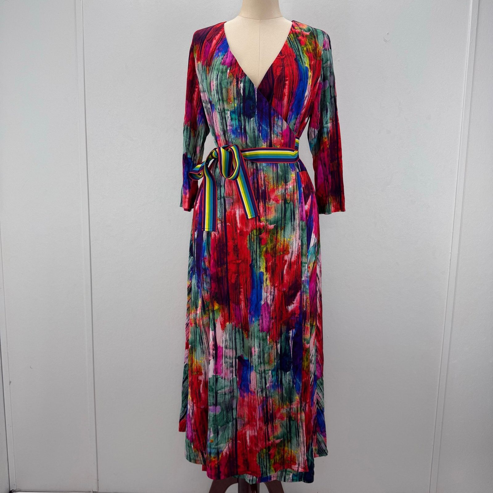 Marina Rinaldi Marina Rinaldi Ornare Wrap Dress multicolor stripe grosgrain Size XL / US 12-14 / IT 48-50 - 3 Thumbnail