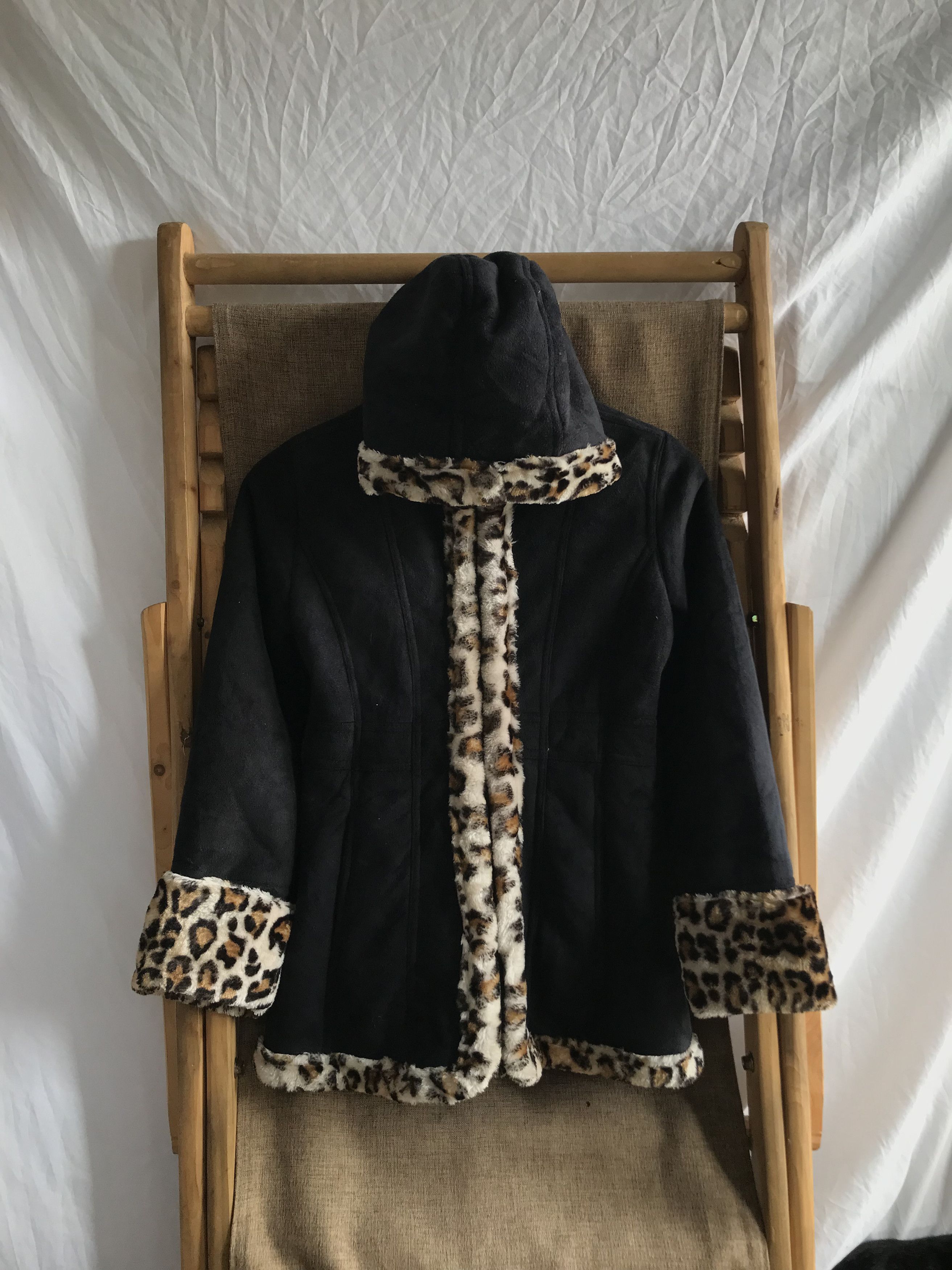 image of Archival Clothing x Hawke Co Hawke & Co Faux Fur Hooded Leopard Jacket in Black, Women's (Size XS)