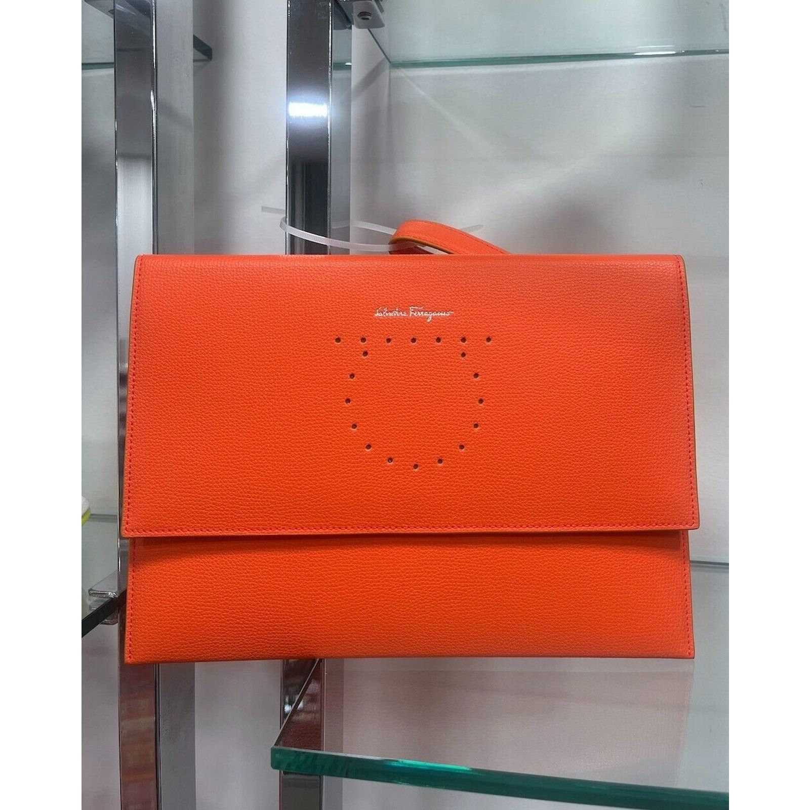 Salvatore Ferragamo Ferragamo Women's Gancini Leather Clutch Wristlet Orange Size ONE SIZE - 7 Thumbnail