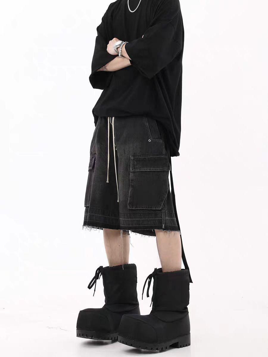 image of Vintage High Street Multi-Pocket Denim Shorts in Black, Men's (Size 32)