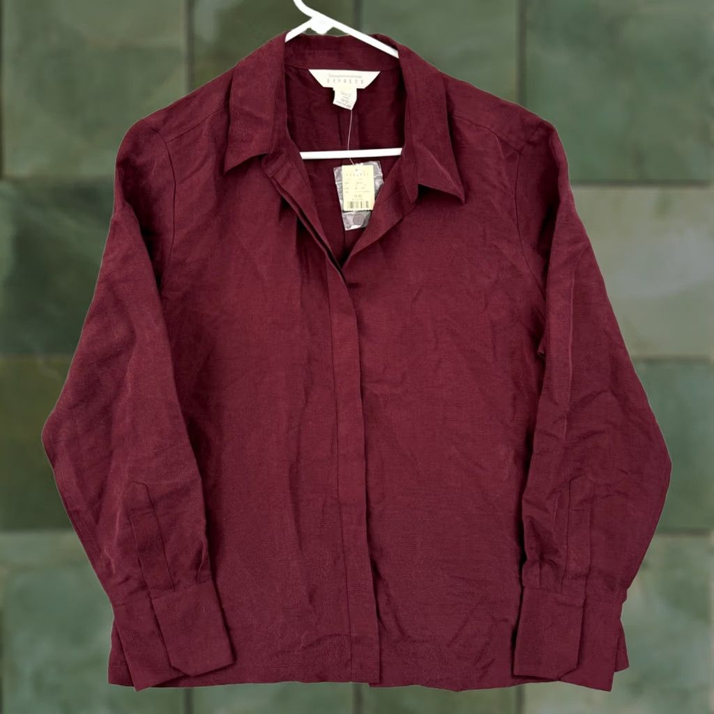 Express VTG Express Shirt Womens 11/12 Silk 90s Button Up NWT Red Size XL / US 12-14 / IT 48-50 - 1 Thumbnail