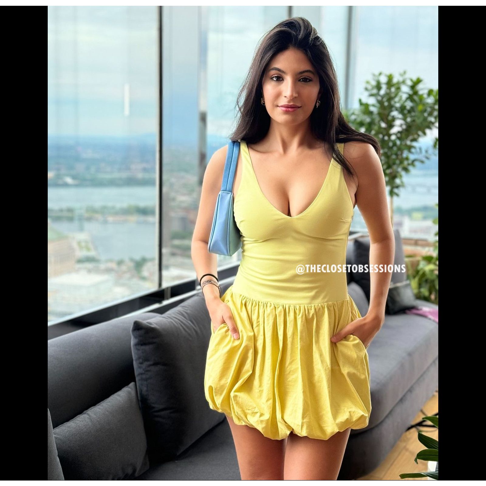 Zara ZARA women's Yellow V-Neck Mini Dress NWT Size L / US 10 / IT 46 - 14 Thumbnail