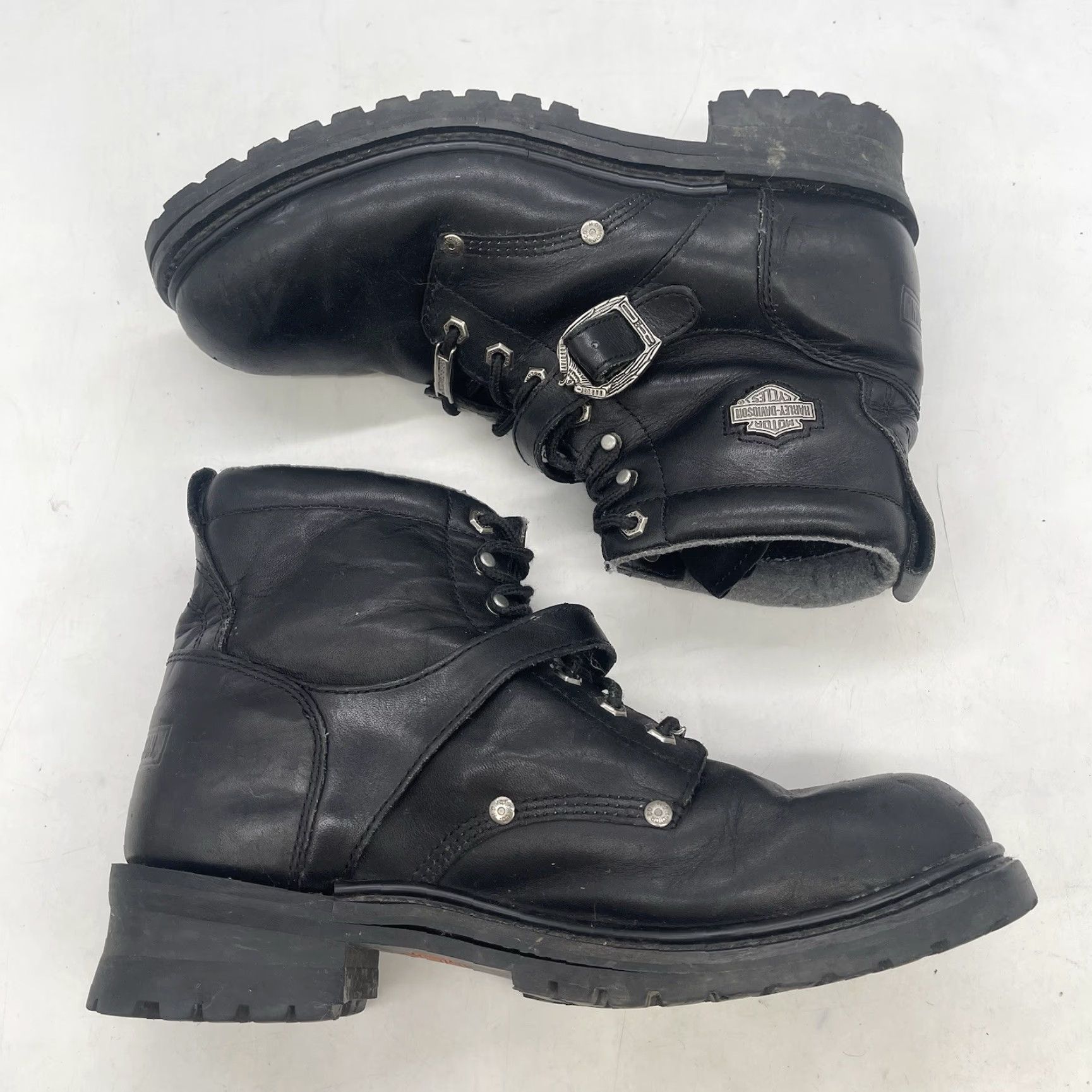 Harley Davidson VINTAGE Harley-Davidson Riding Boots Mens 12 Buckle Black Leather Lace Up Biker Grunge Size US 12 / EU 45 - 3 Thumbnail