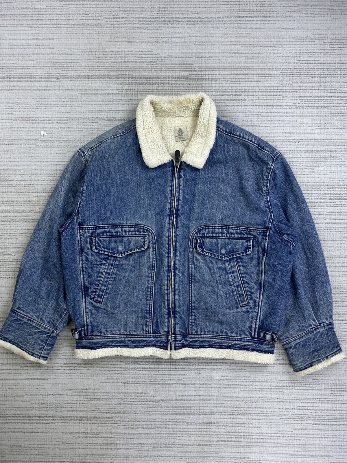 Japanese Brand × Vintage Vtg 90s Blue Way Company Lined Sherpa Bomber Denim Jacket Size US XL / EU 56 / 4 - 1 Thumbnail
