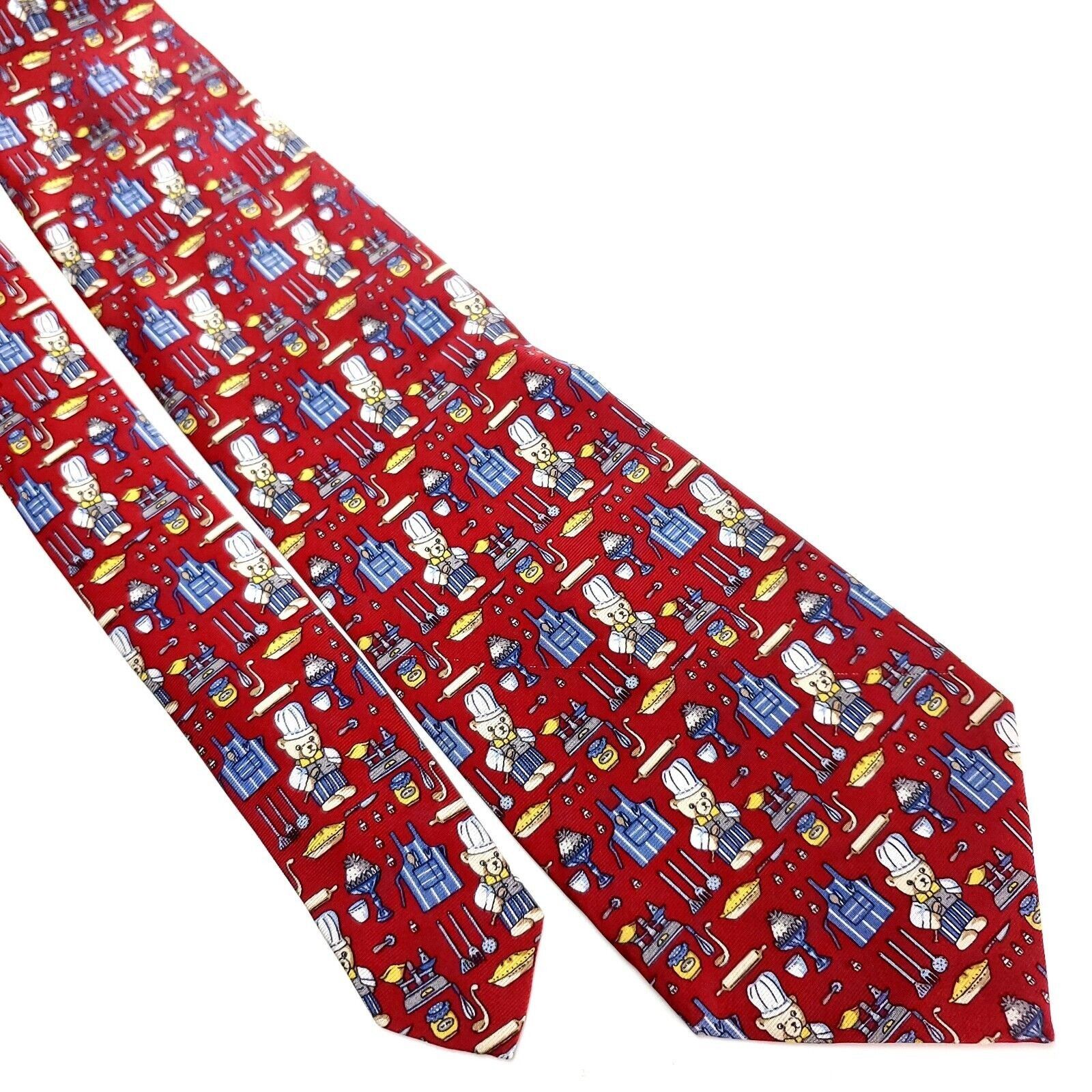 Liberty London Liberty Of London Silk Tie Novelty Print Chef Bear Red Size ONE SIZE - 1 Thumbnail