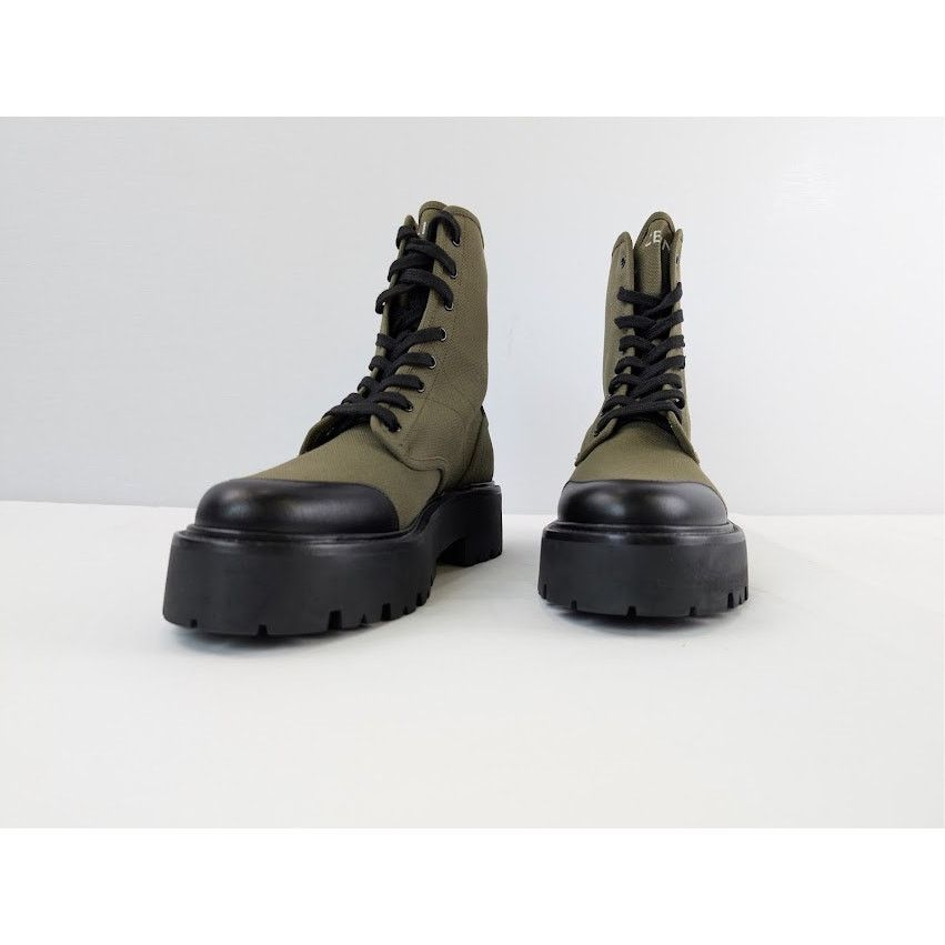 Celine o1rshd1 Canvas Bulky Shiny Lace-Up Boots Olive Green / Black Size US 9 / EU 42 - 8 Thumbnail