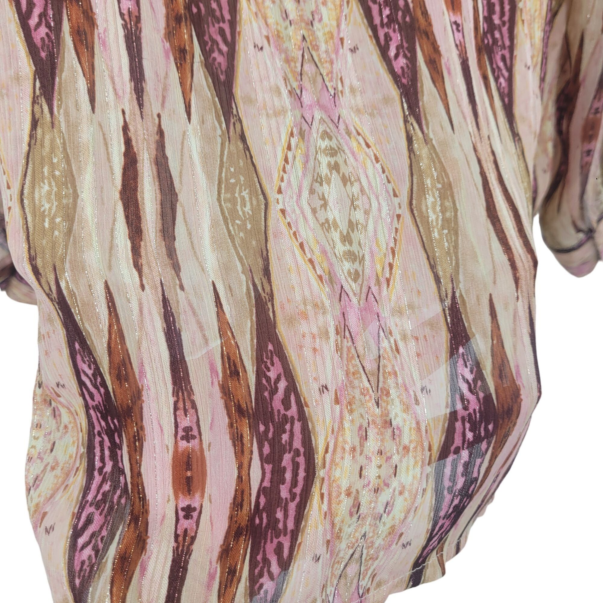 Vintage Vintage 70s Sheer Button Down Blouse XL Pink Streaked Groovy Size XL / US 12-14 / IT 48-50 - 2 Thumbnail