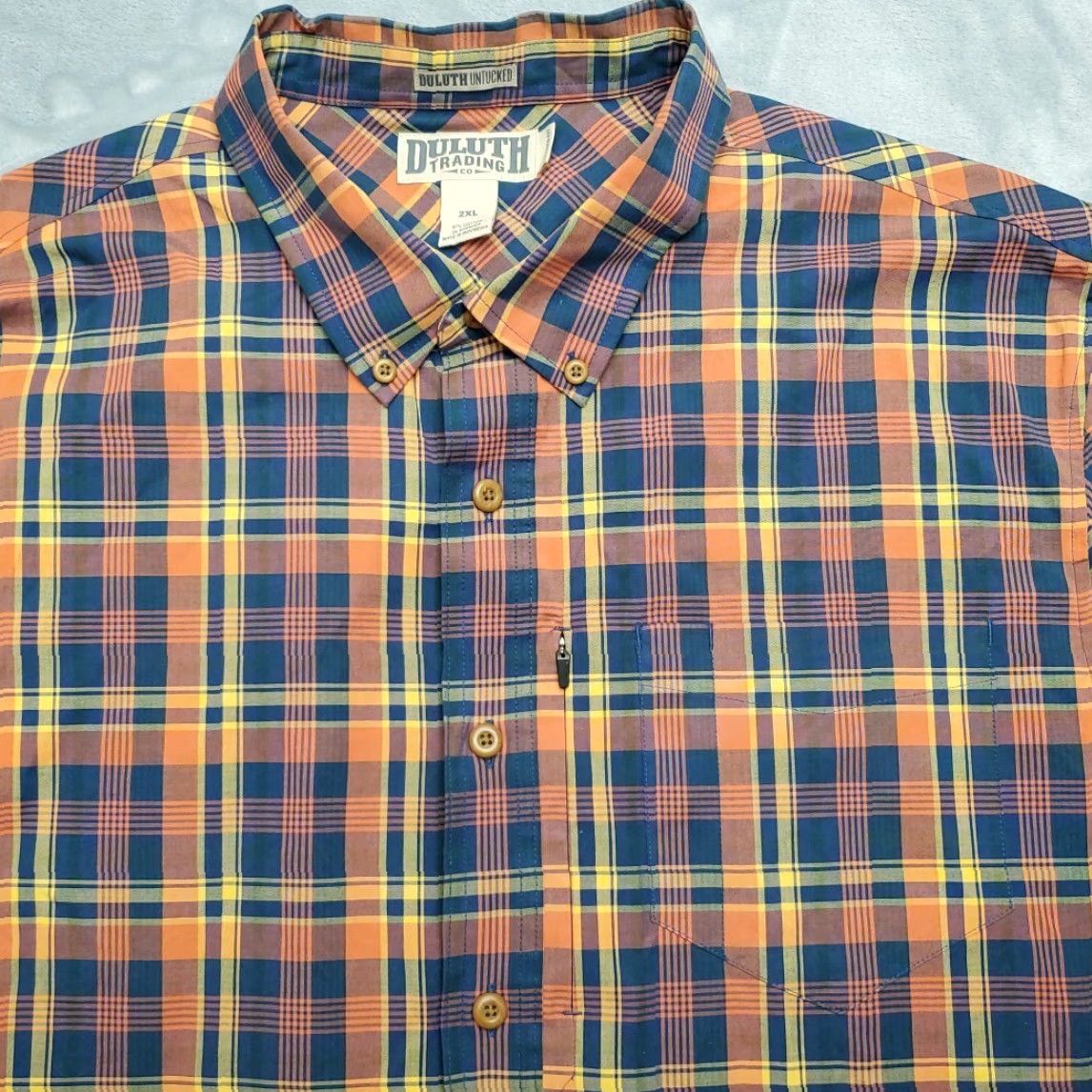 Duluth Trading Company Duluth Trading Shirt Mens XXL Orange Plaid Untucked Slight Stretch Short Sleeve Button-Up Casual Mens Size US XXL / EU 58 / 5 - 3 Thumbnail