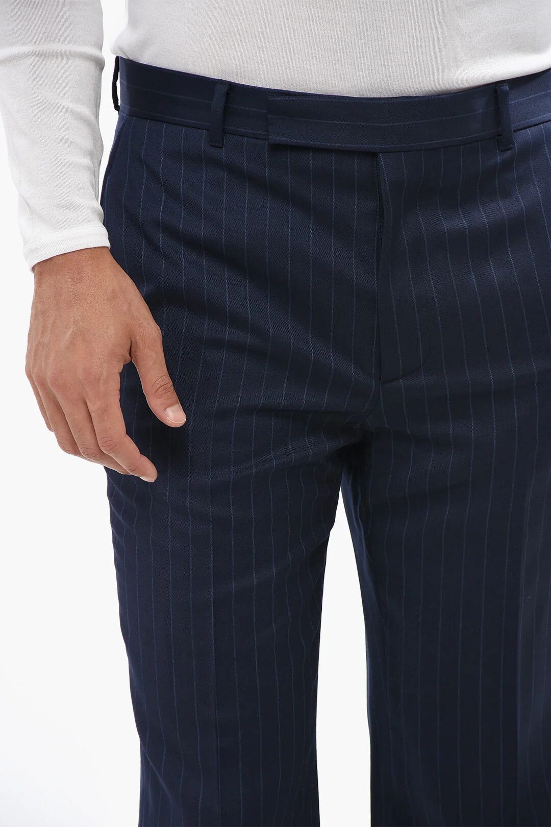 Givenchy og1mm0326 Pinstriped Wool Pant in Blue Size US 28 / EU 44 - 3 Thumbnail
