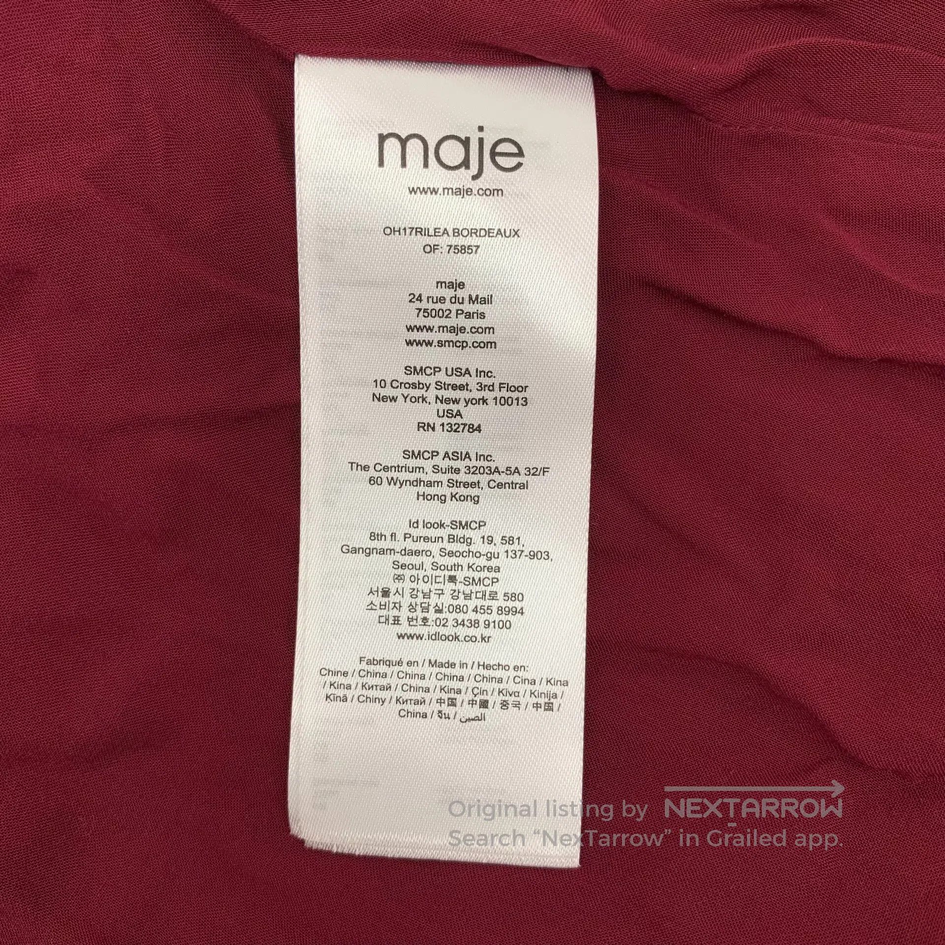 Maje MAJE Deep Red Lace Design Crew Neck Long Sleeve Dress| Size S / US 4 / IT 40 - 6 Thumbnail